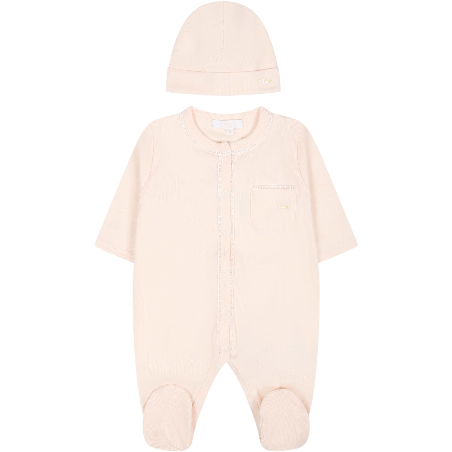 Shop Chloé Pink Set For Baby Girl With Logo In Salmone