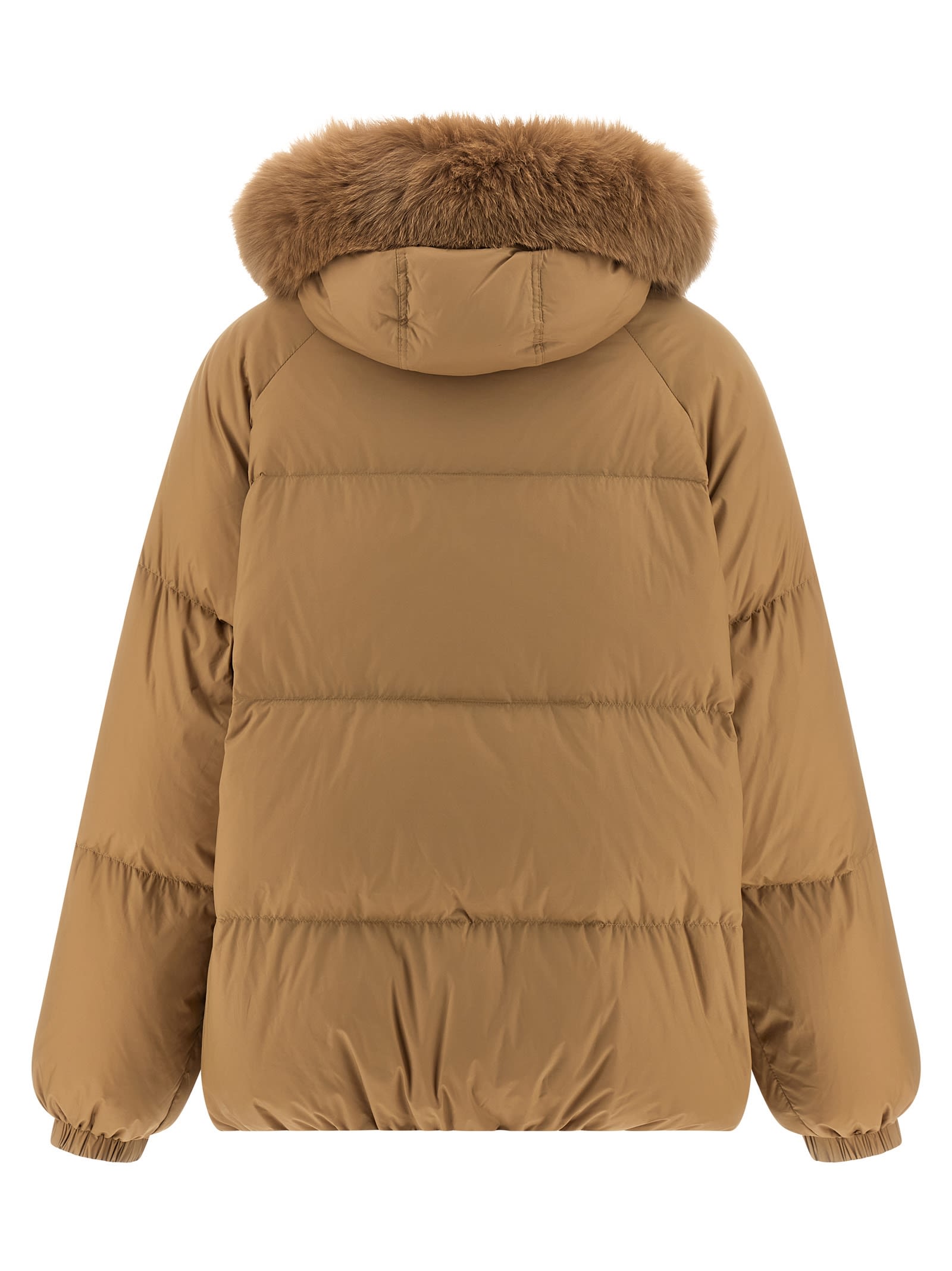Salomon Fur Insert Down Jacket In Brown