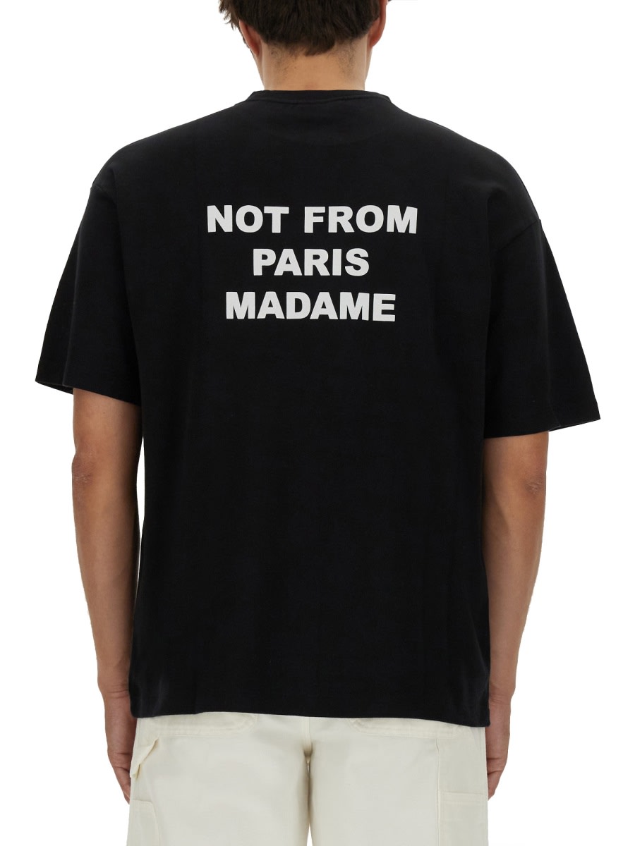 Drôle De Monsieur Black Crewneck T-shirt With Slogan Print On The Front And Back In Black
