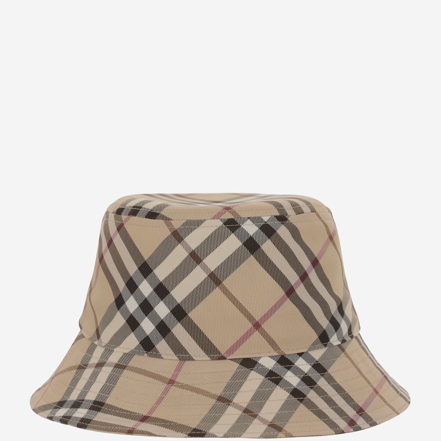 Burberry Checkered Pattern Bucket Hat With Logo Embroidery In Red