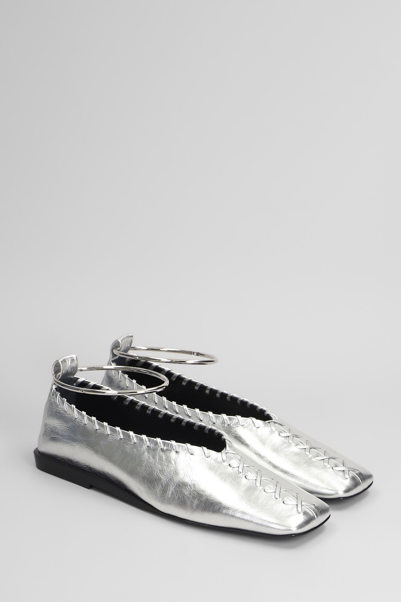 Jil Sander Ballet Flats In Silver Leather In Silver