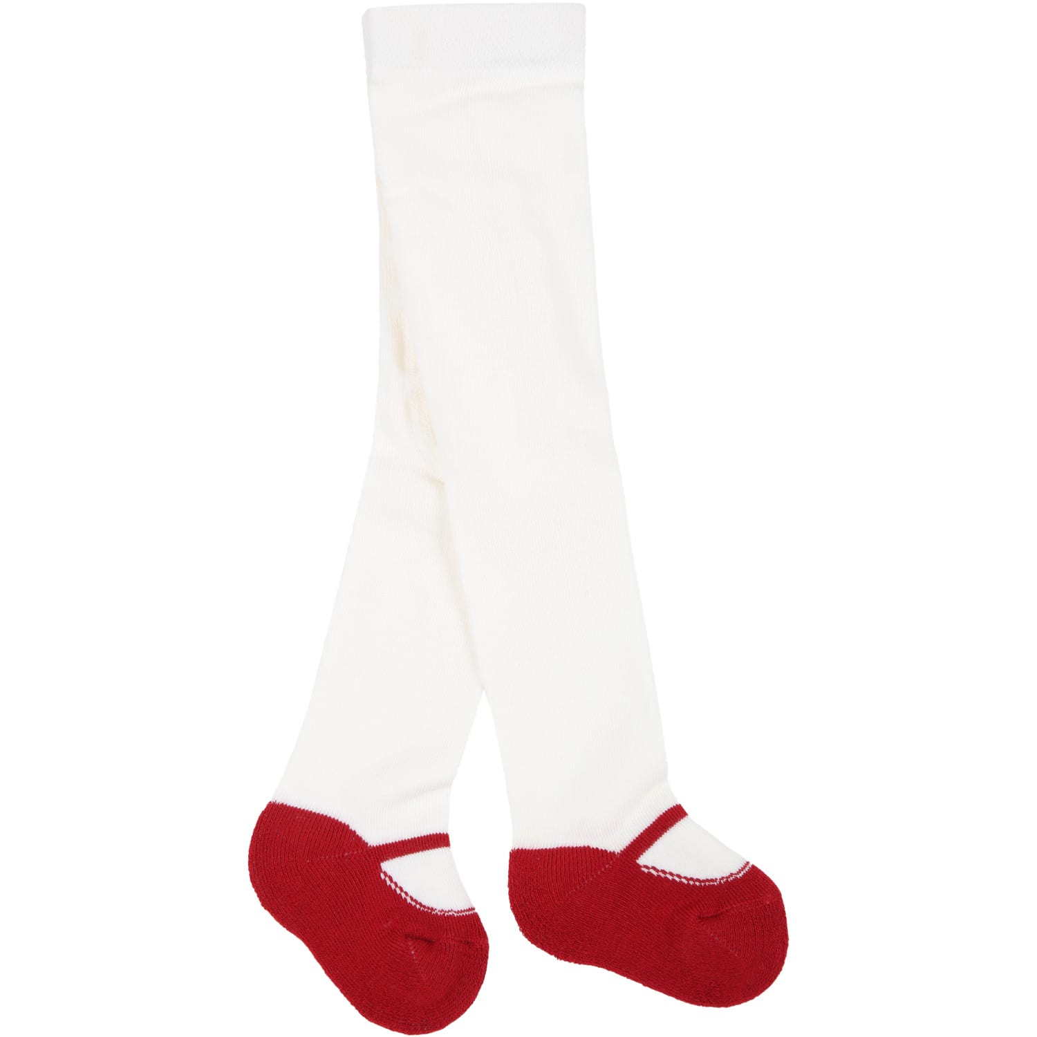 Story loris White Tights For Baby Girl With Red Ballet Flats