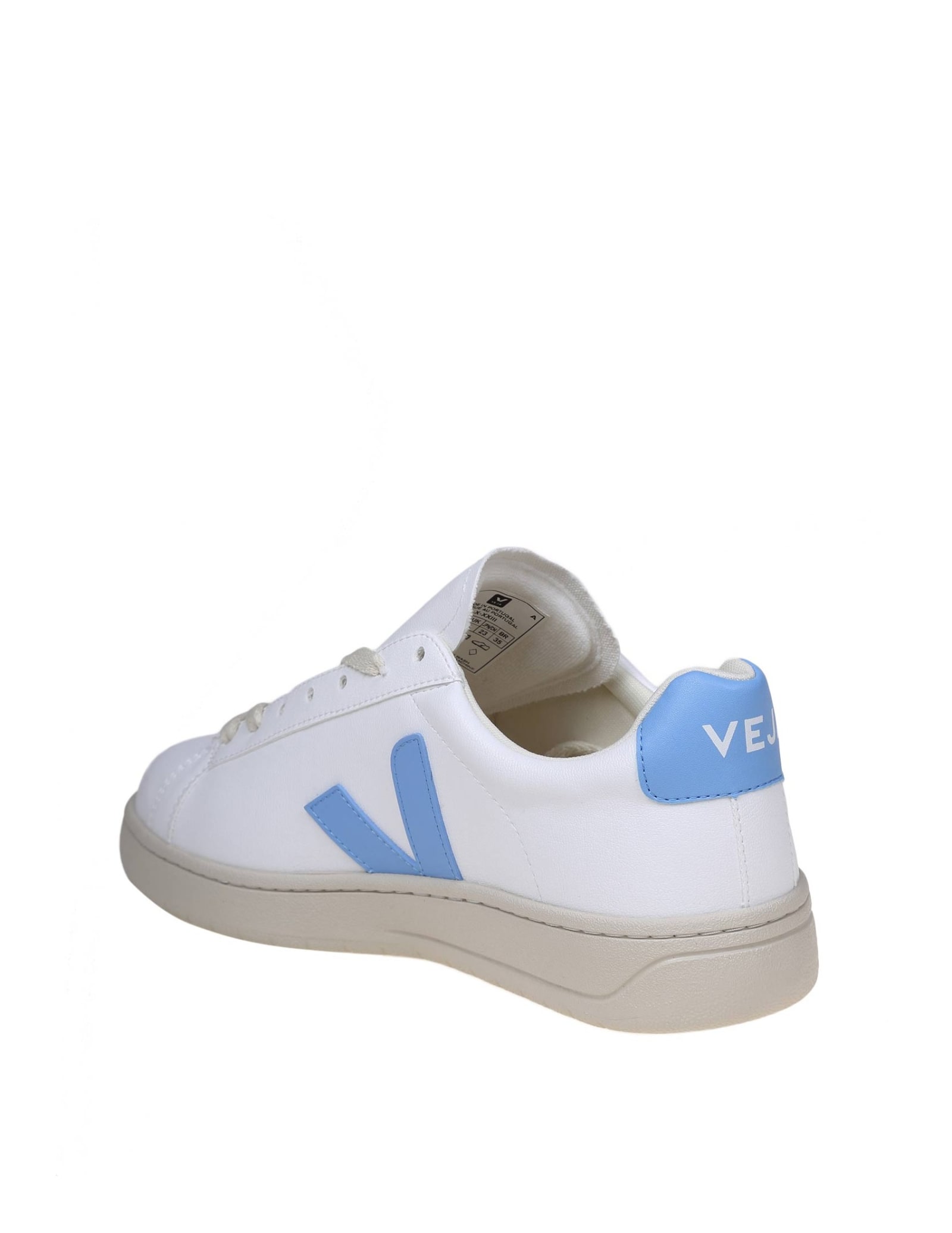 Shop Veja Urca Sneakers In White/light Blue Coated Cotton