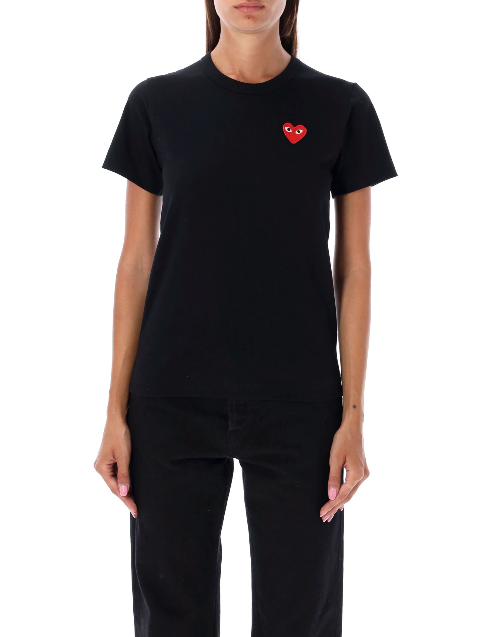 Shop Comme Des Garçons Play Red Heart T-shirt In Black