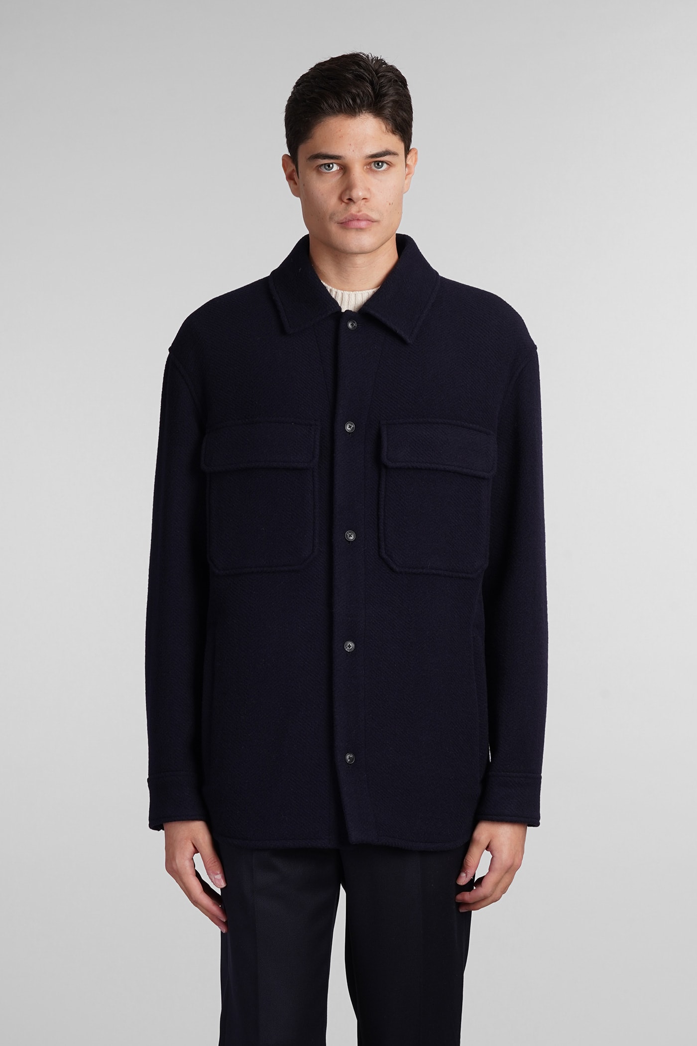 Shop Emporio Armani Casual Jacket In Blue Wool