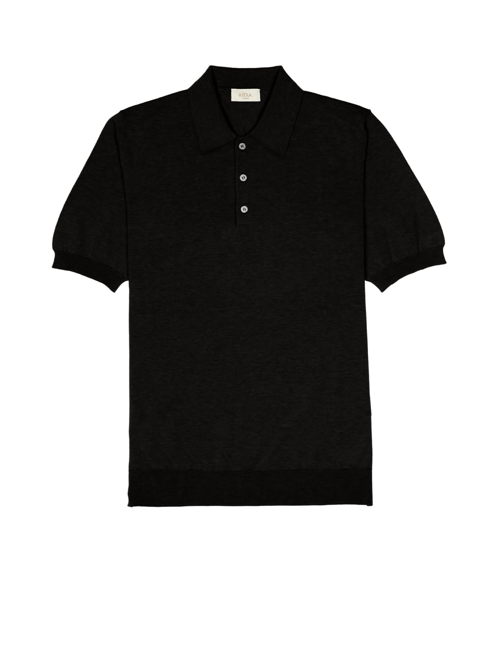 Shop Altea Black Short-sleeved Polo Shirt In Cotton In Nero