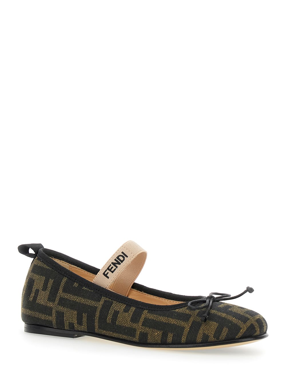 Fendi Ballet Flats For Girl With All-over Ff Logo In Brown