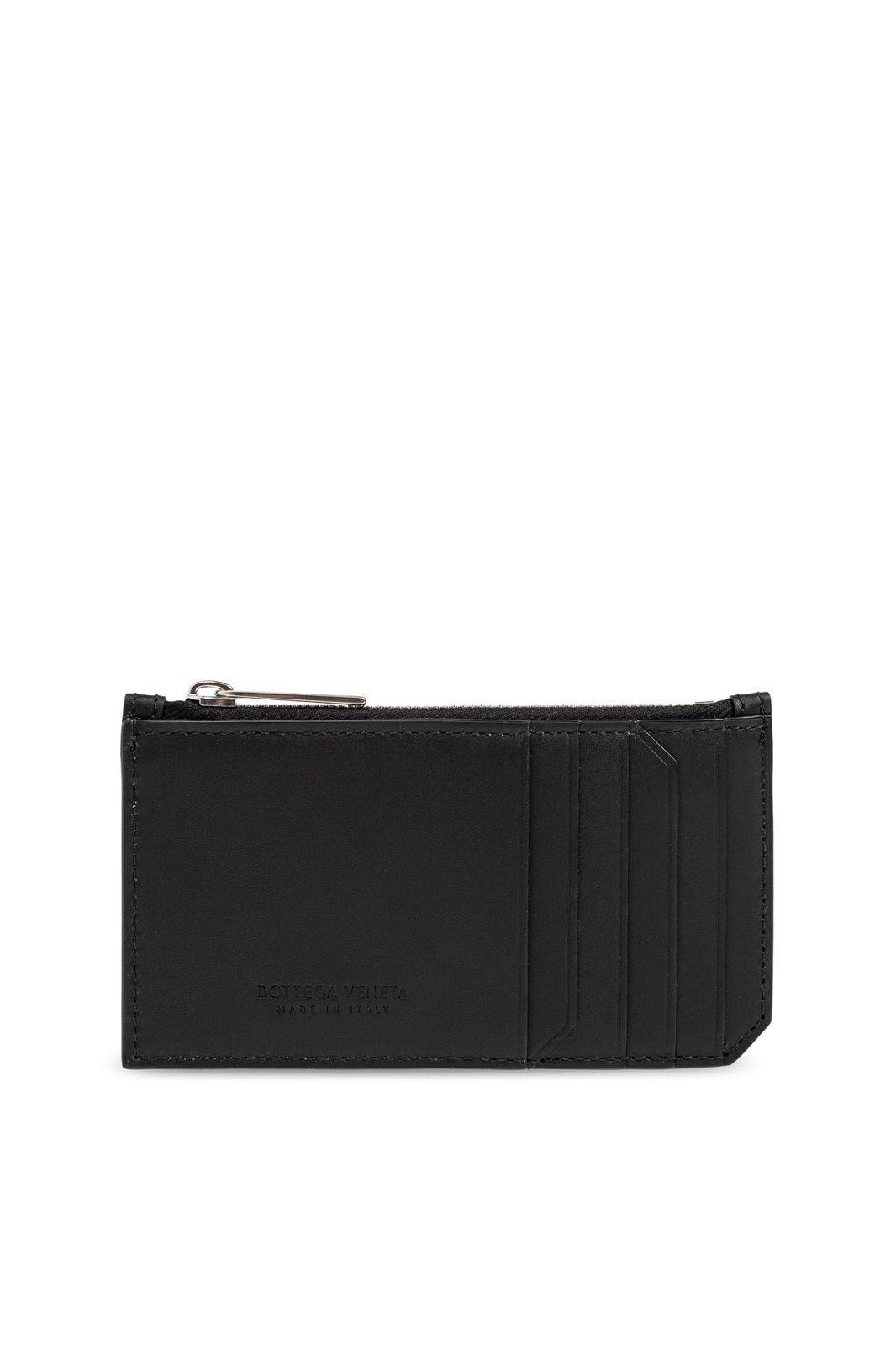 Bottega Veneta Intreccio Zipped Wallet In Blacksilver