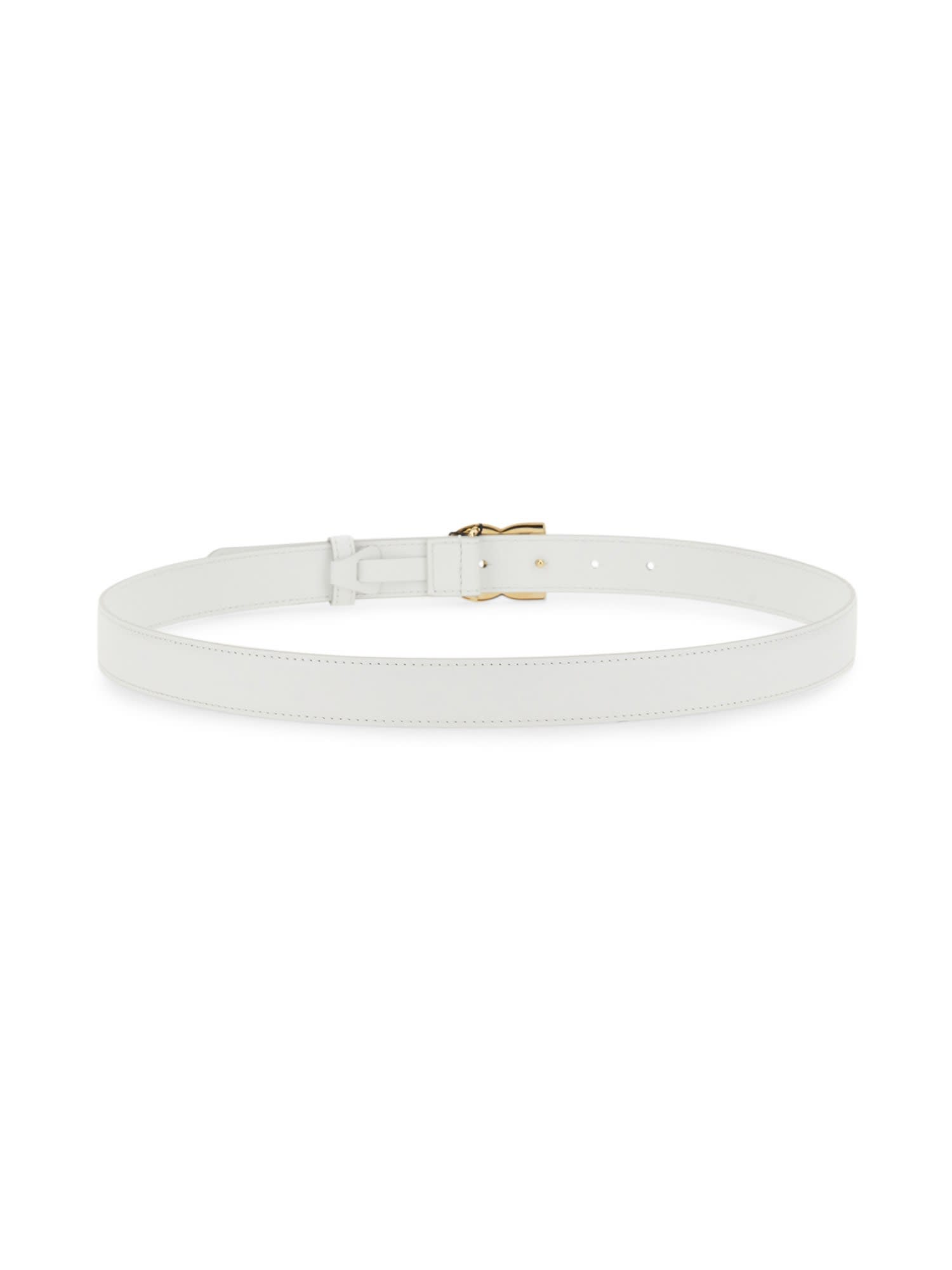 Dolce & Gabbana Calfskin Belt With Crossed Dg Logo In Neutral