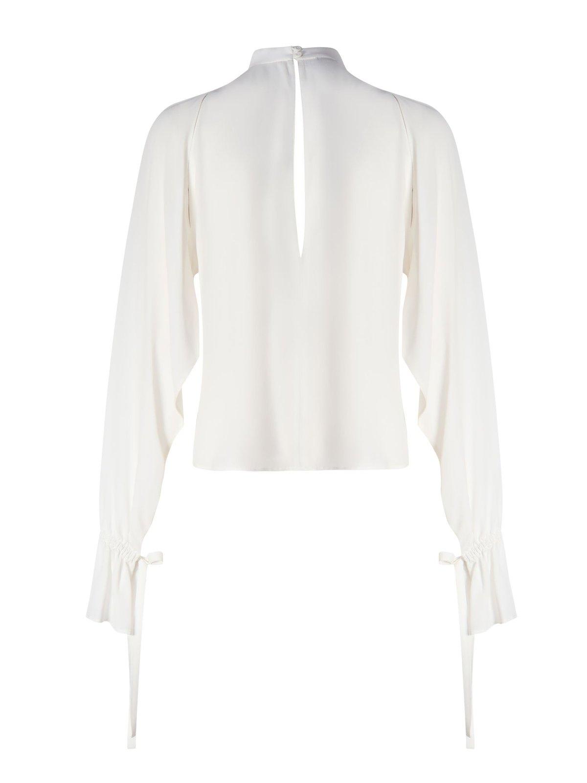 Shop Pinko Ruffled Sleeve Blouse In Bianco Gelato/vaniglia