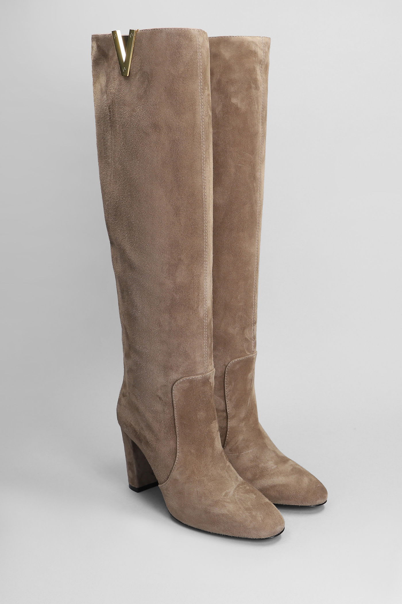 Via Roma 15 High Heels Boots In Beige Suede In Neutral