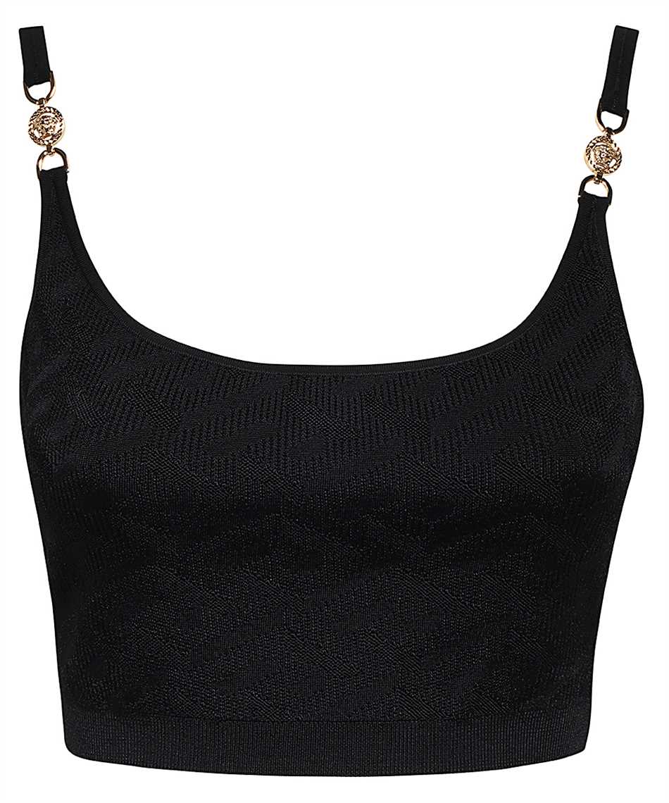 Shop Versace Knitted Crop Top In Black