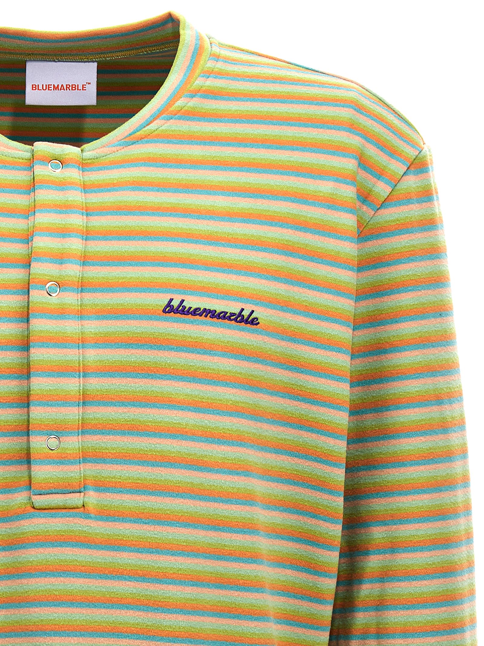 Shop Bluemarble Peach Skin Stripe Henley Sweater In Multicolor