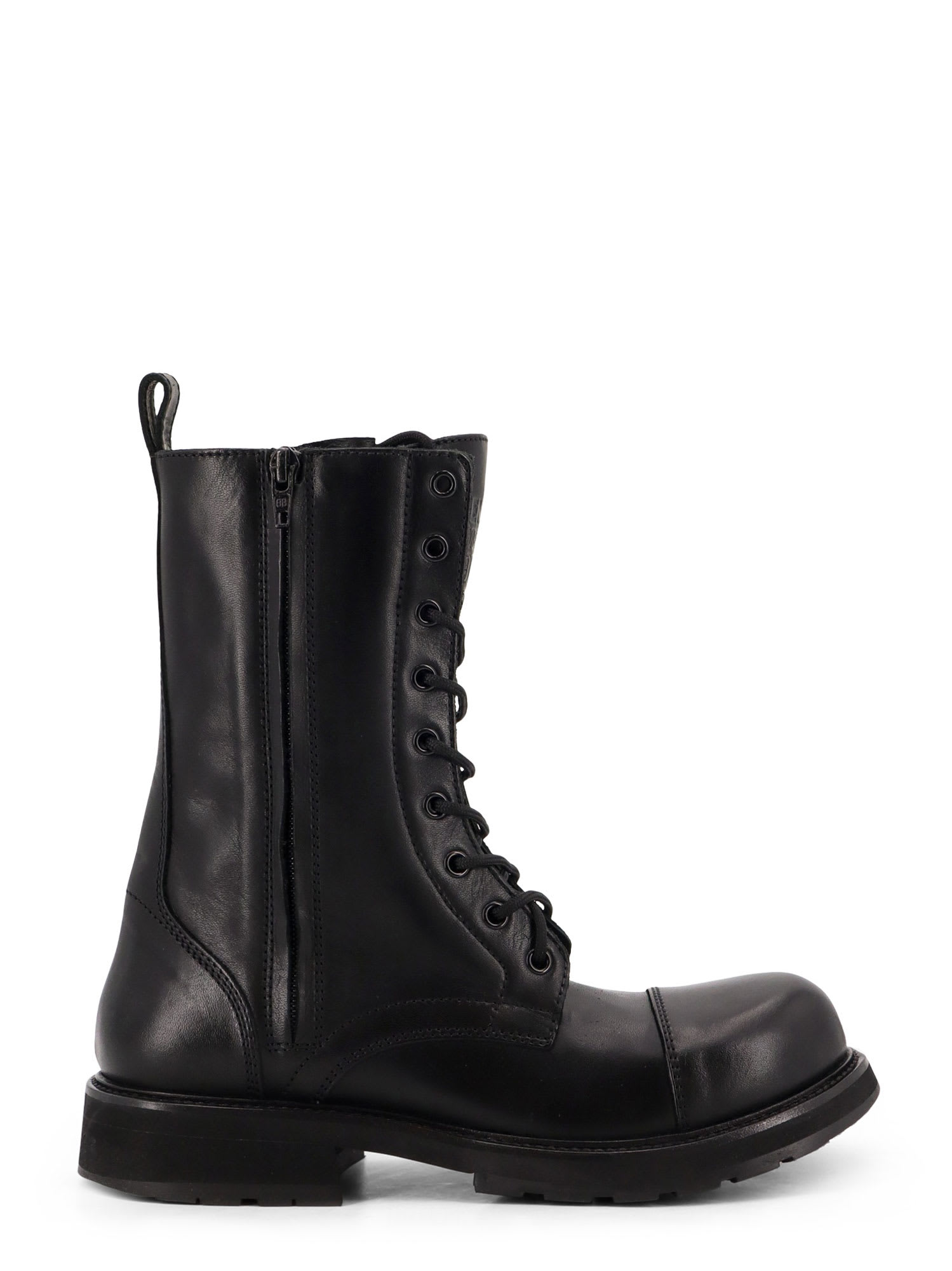 Balenciaga Leather Truck Laceup Boot In Black