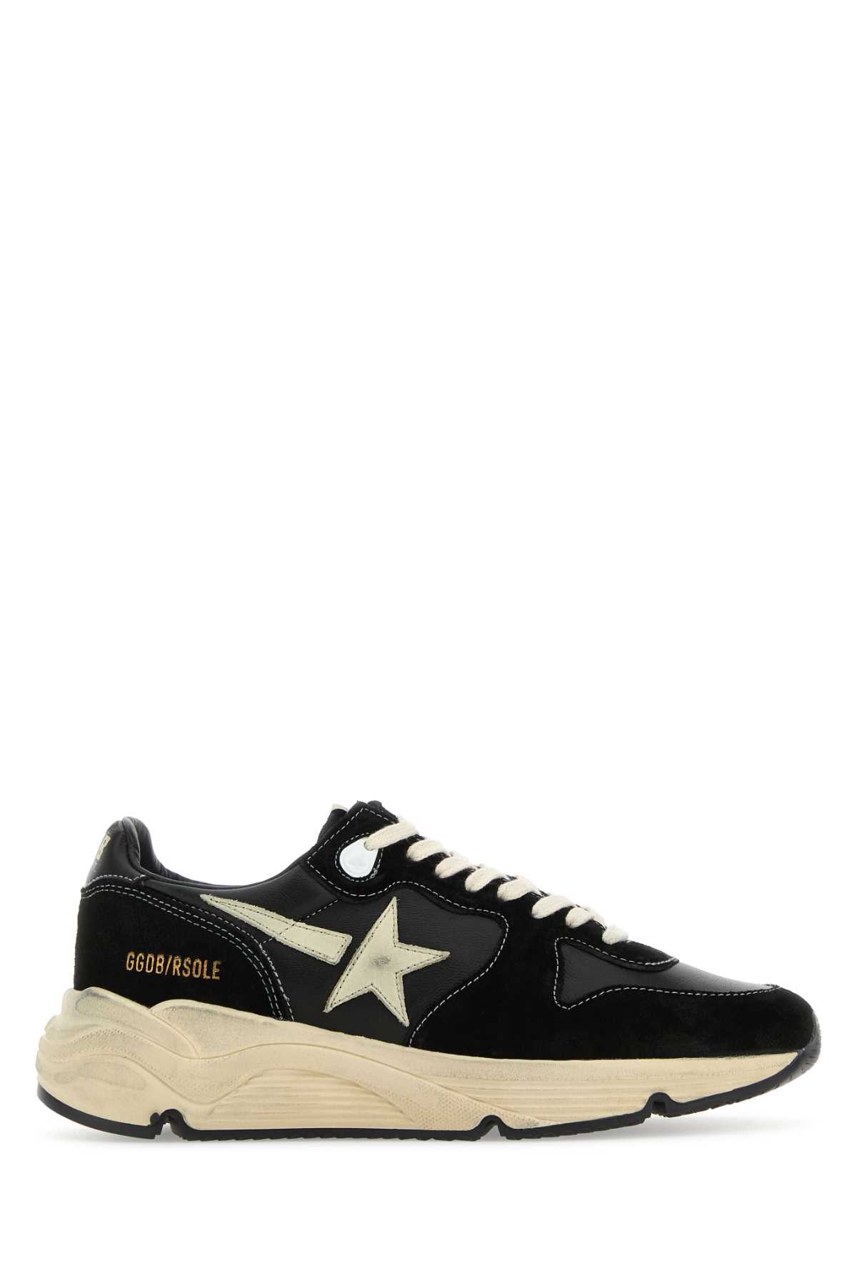 Golden Goose Black Leather Running Sole Sneakers In Blackwhite