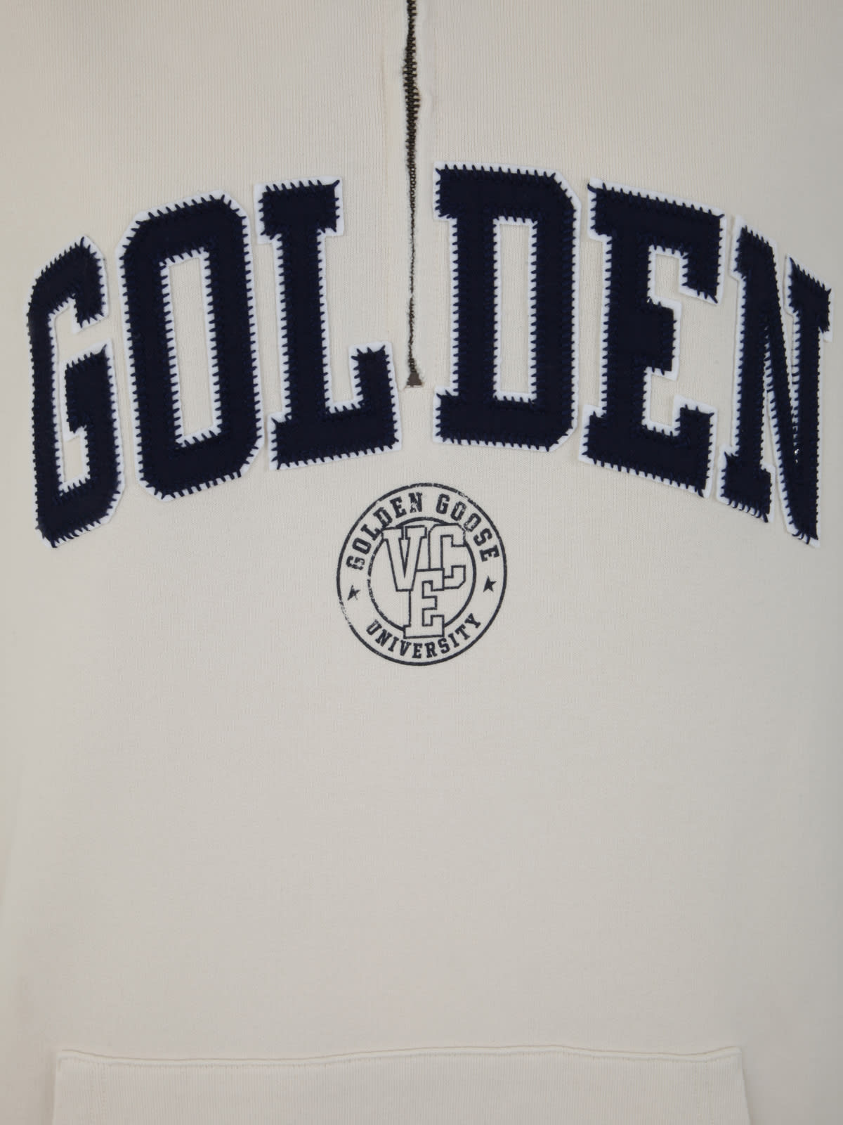 Shop Golden Goose Journey W`s Sweatshirt Hoodie Dress W/zip Golden Patch In Heritage White Blue