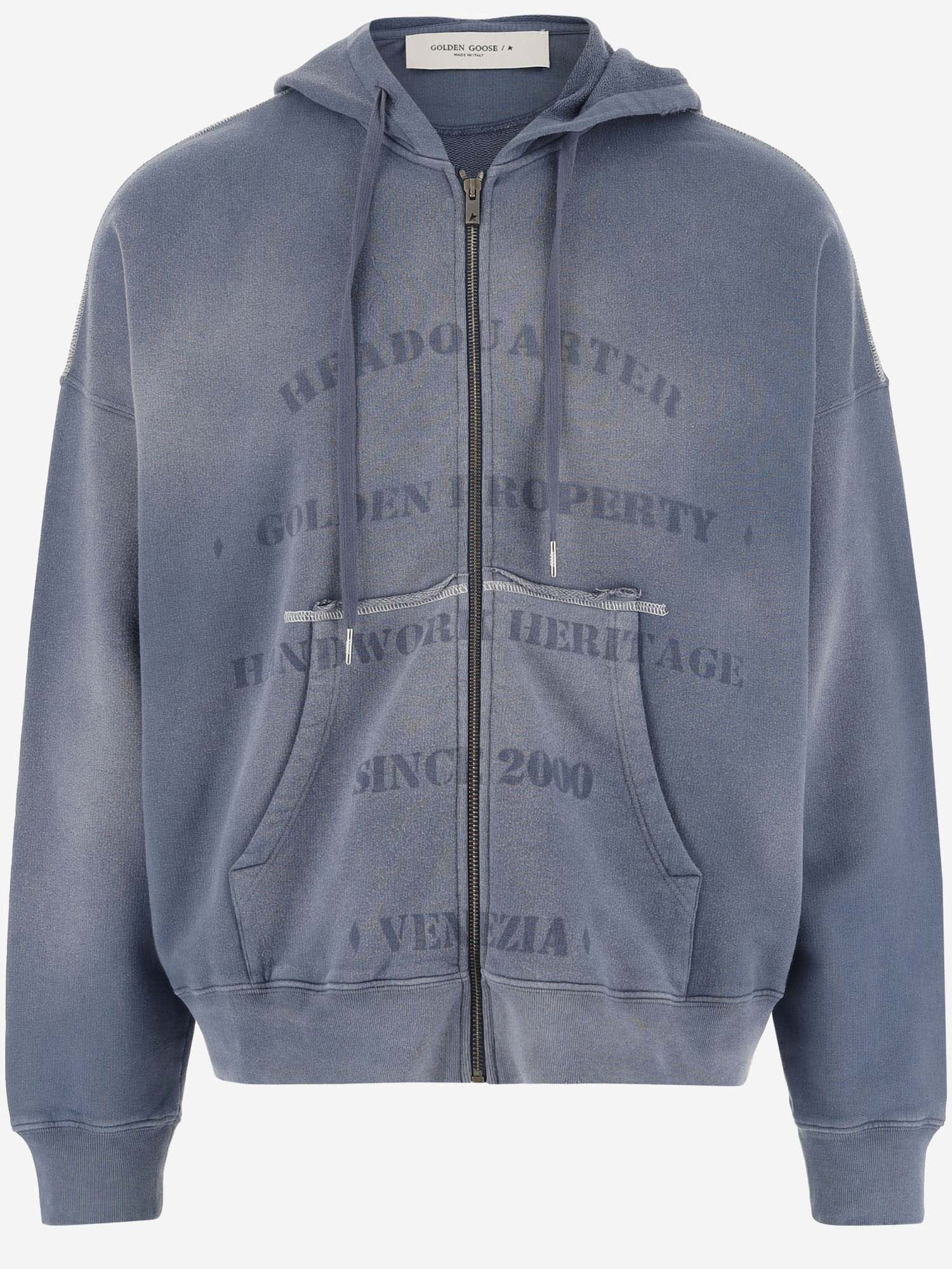 Shop Golden Goose Cotton Sweatshirt With Logo In Blue