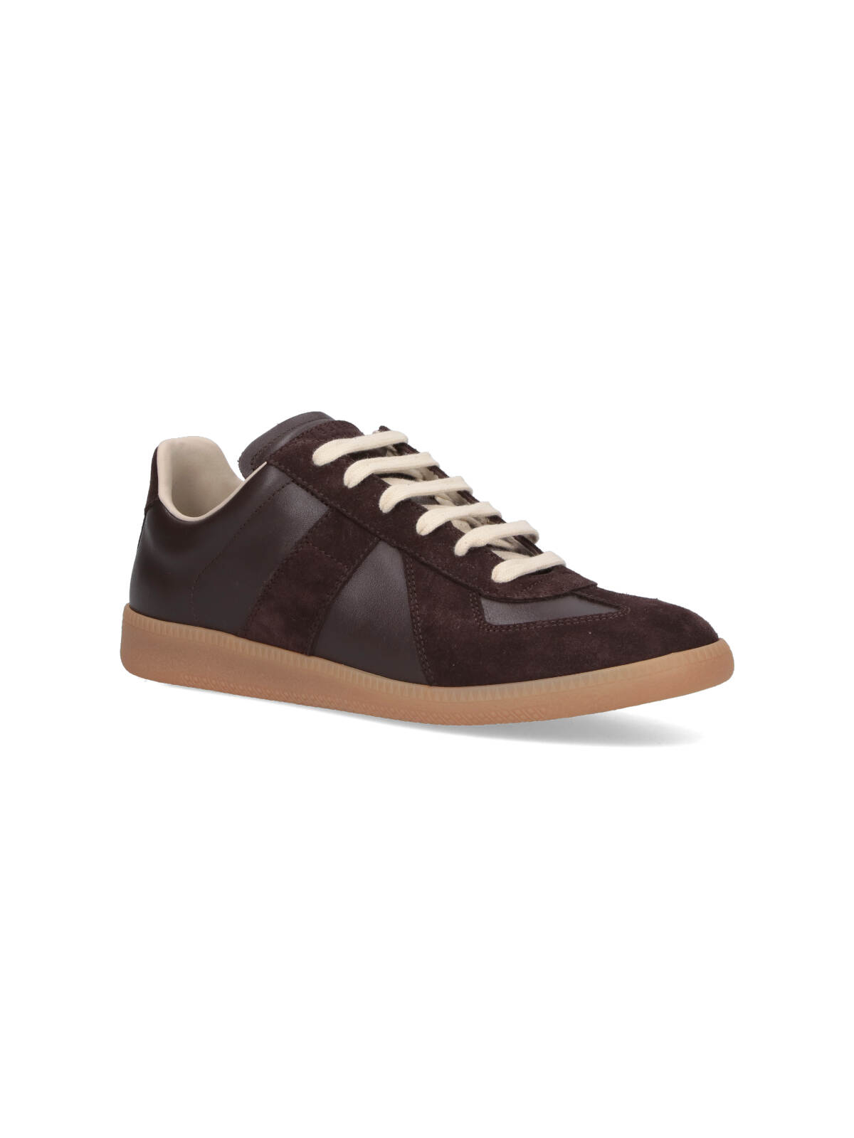 Maison Margiela Low Top Leather Sneakers With Round Toe In Brown