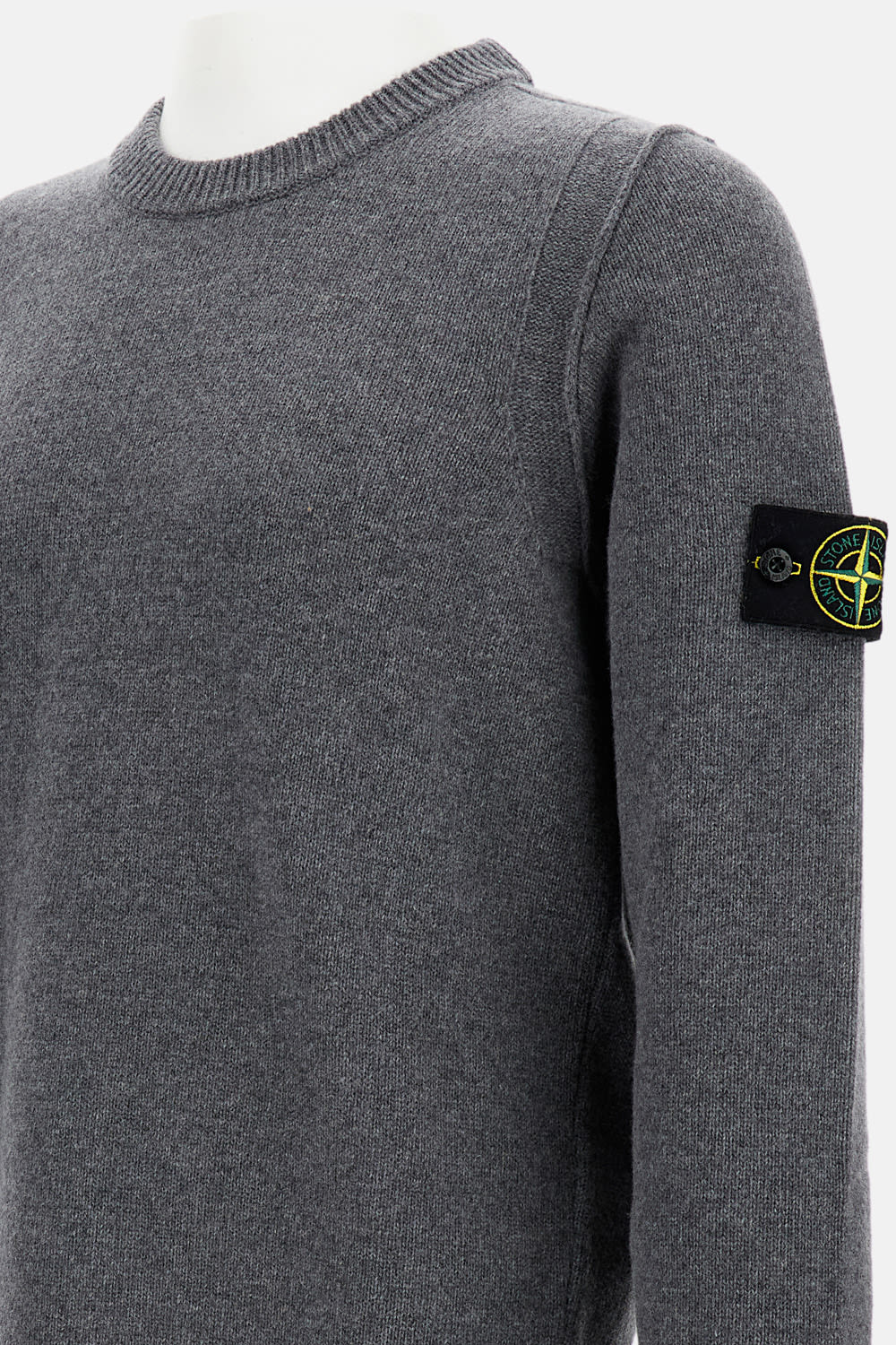 Stone Island Logo Patch Crewneck Jumper In Gray