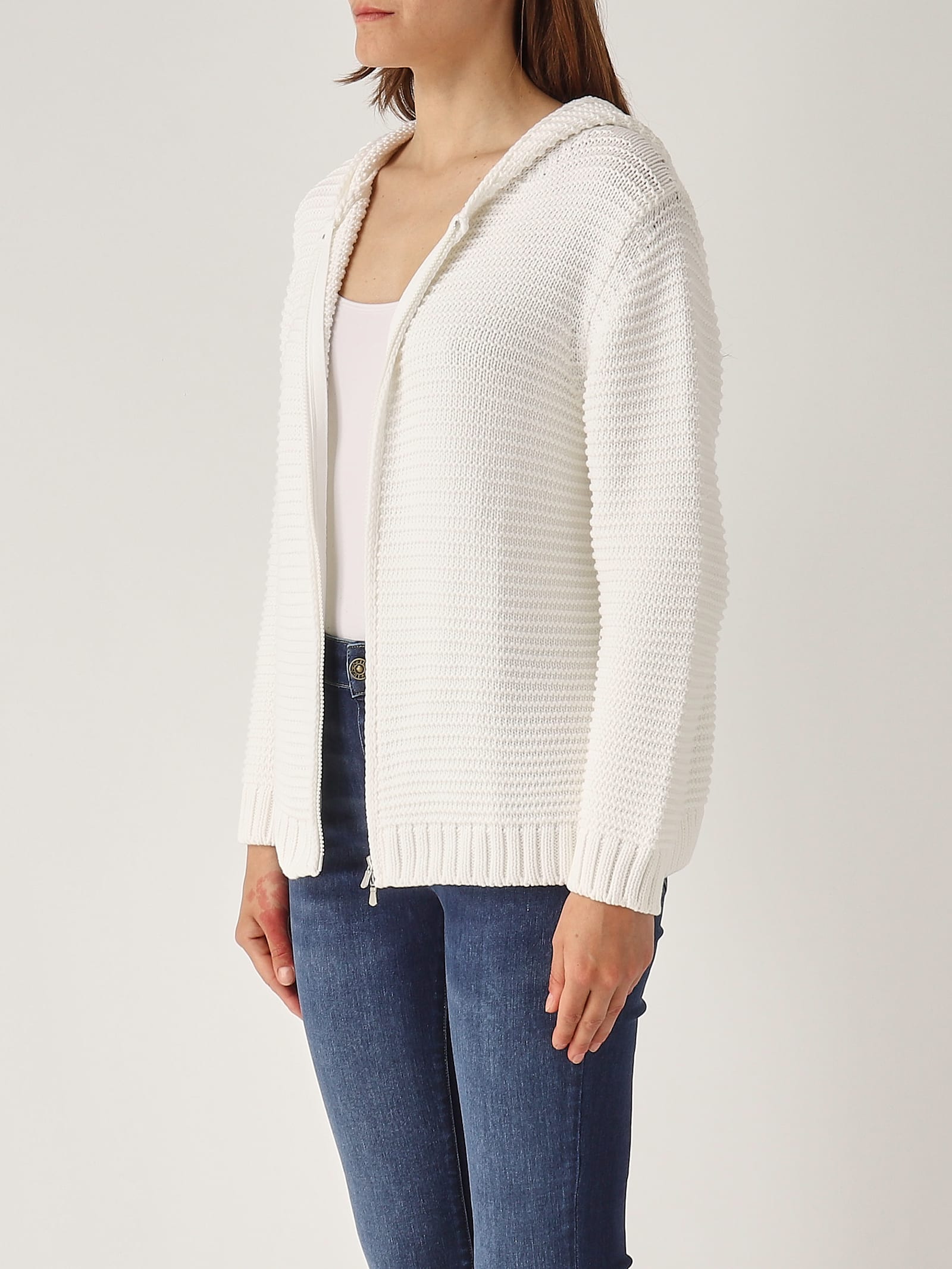 Gran Sasso Poncho C/zip Sweater In Neutral