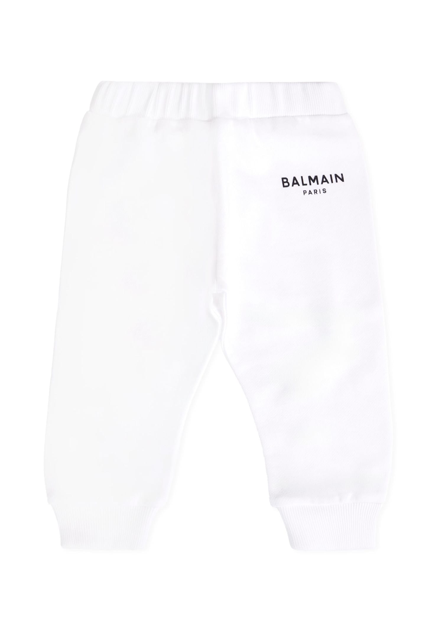 Balmain White Trousers For Babykids With Logo In White