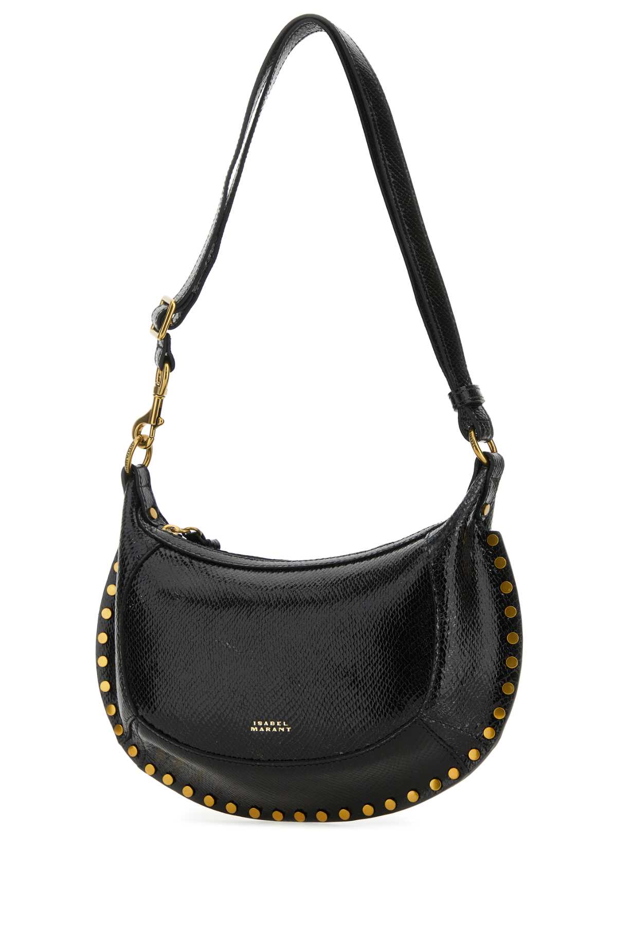 Shop Isabel Marant Black Leather Oskan Moon Shoulder Bag