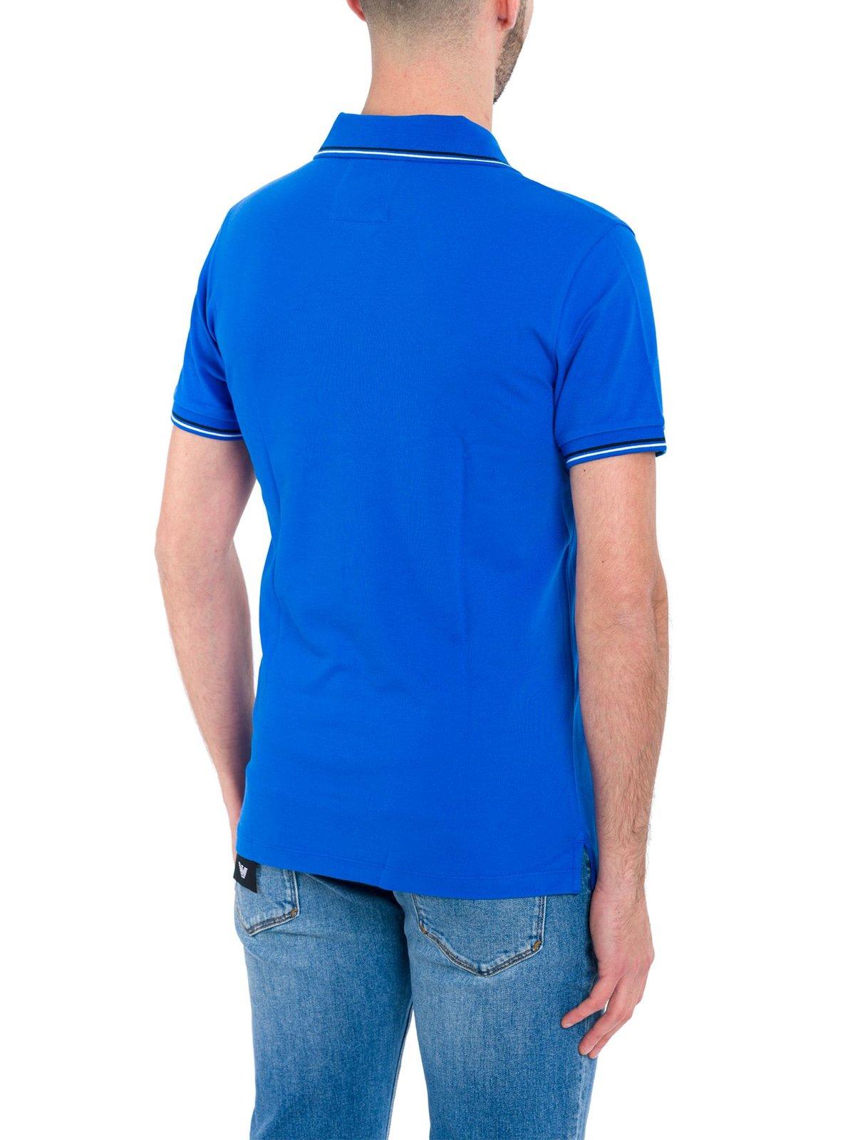 Shop Emporio Armani Logo Detailed Short-sleeved Polo Shirt In Blue