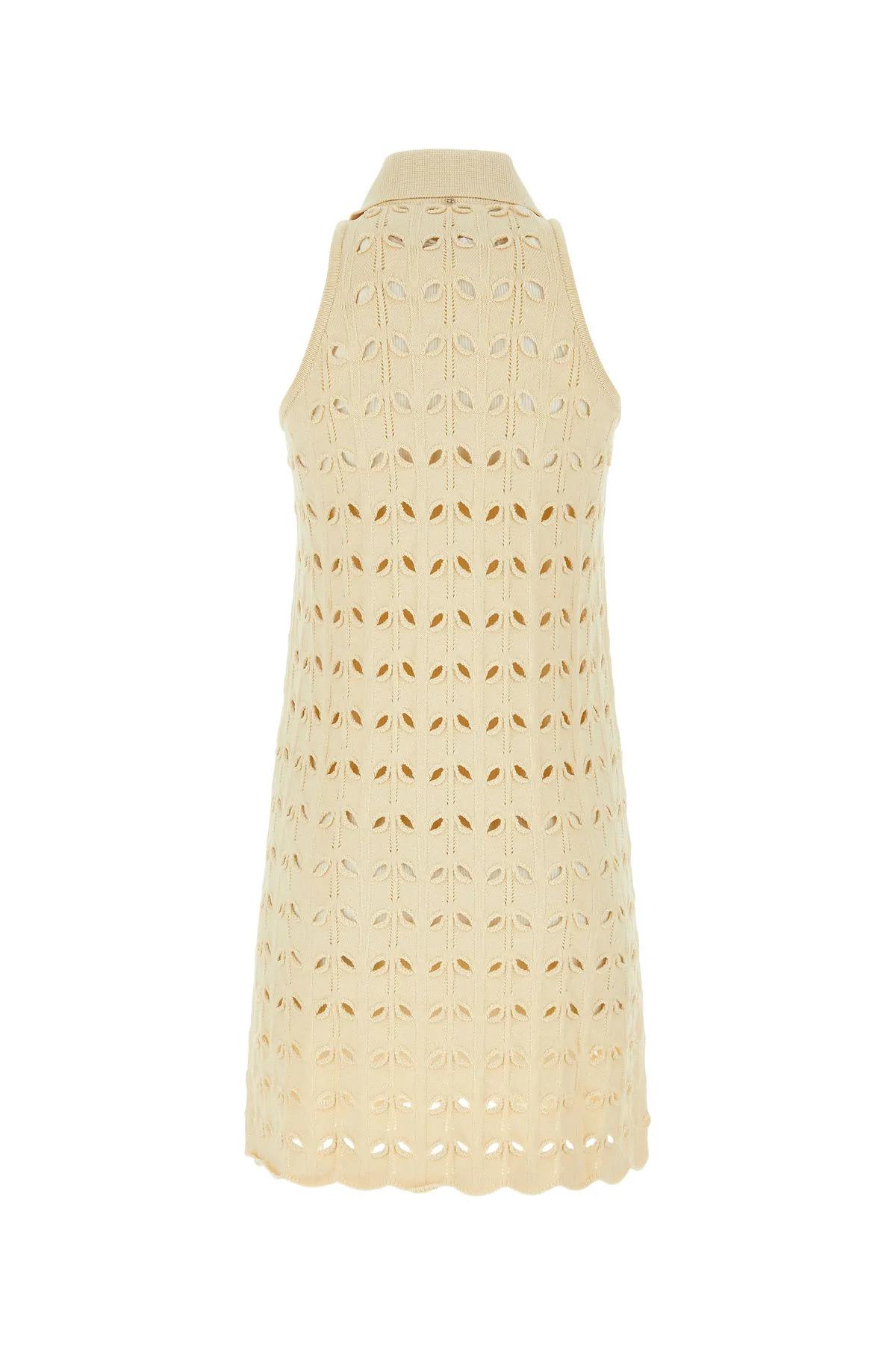 Sportmax Viscose Blend Crochet Dress With Scalloped Hem In White