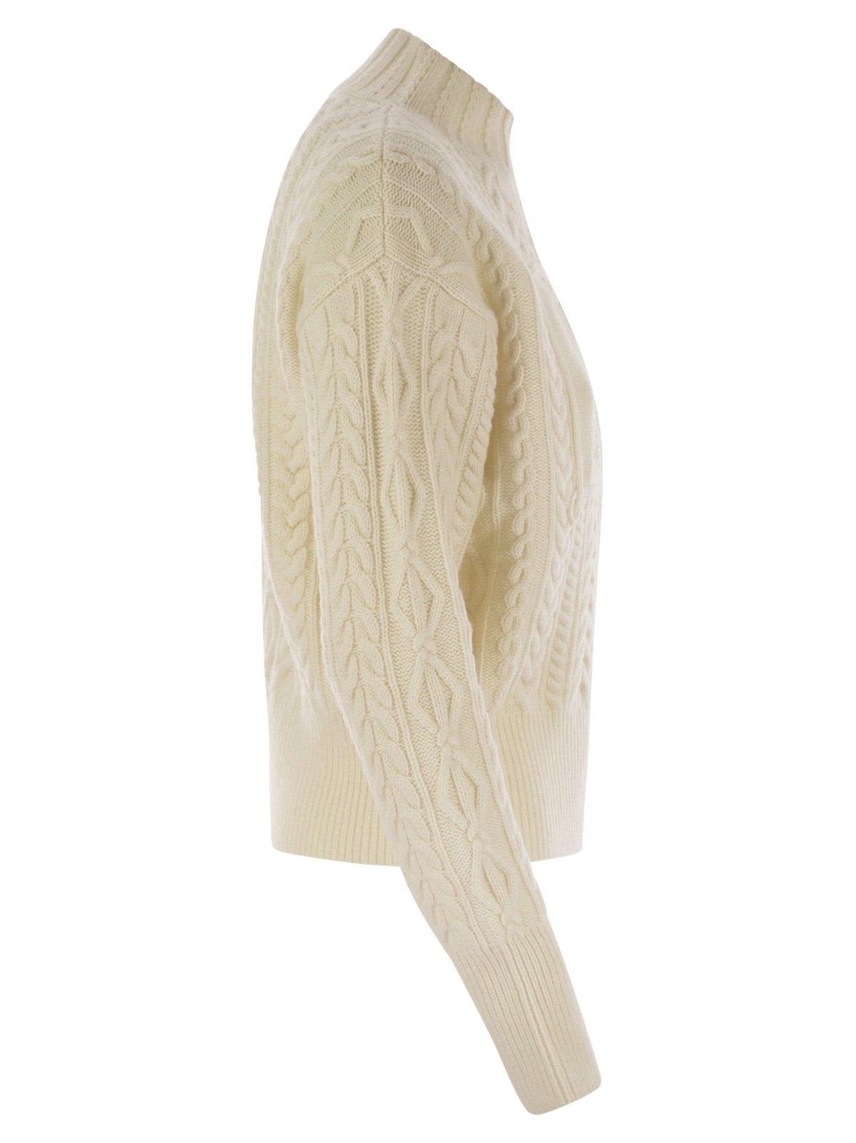 Max Mara Mini Wool And Cashmere Sweater With Diamond Cable Knit Design In White
