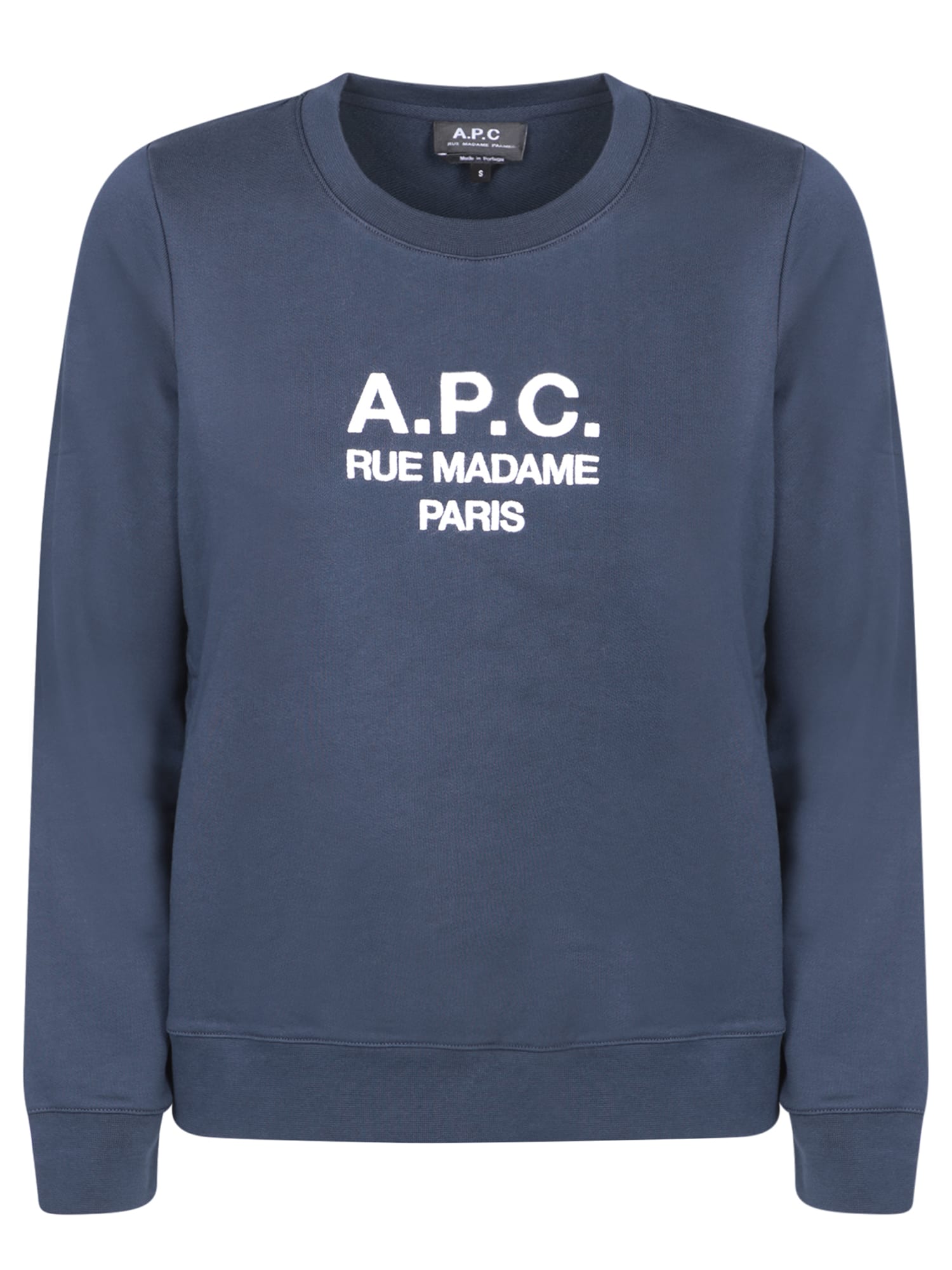 Shop Apc Round Neck Sweatshirt With Printed Logo Blue