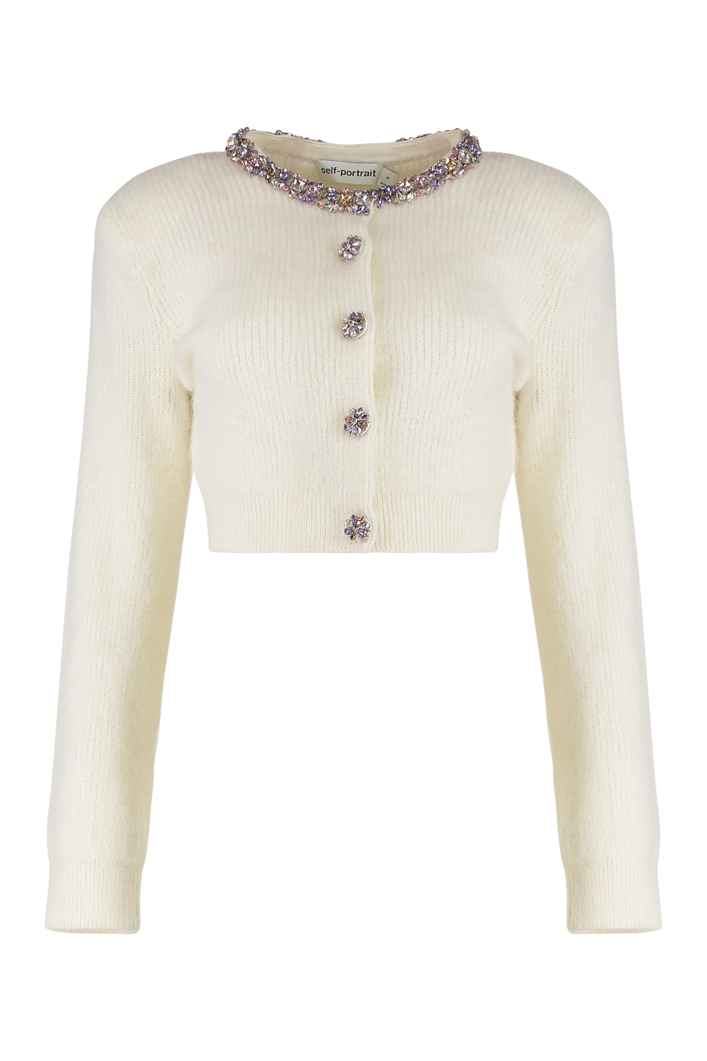 Self-portrait Cardigan With White Decorated Finishes In White