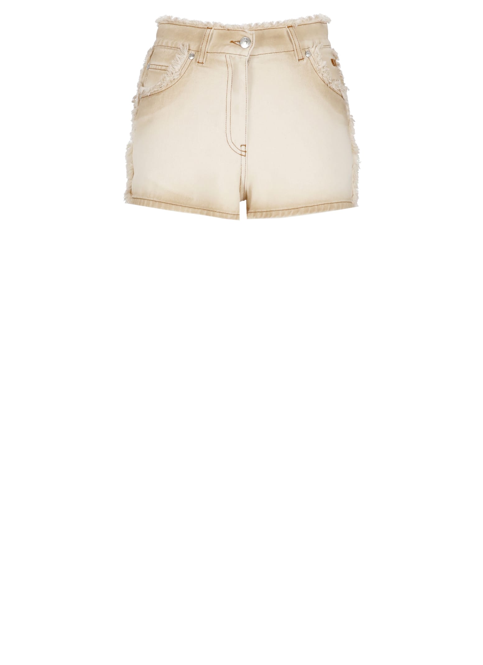 Shop Msgm Cotton Shorts In Beige