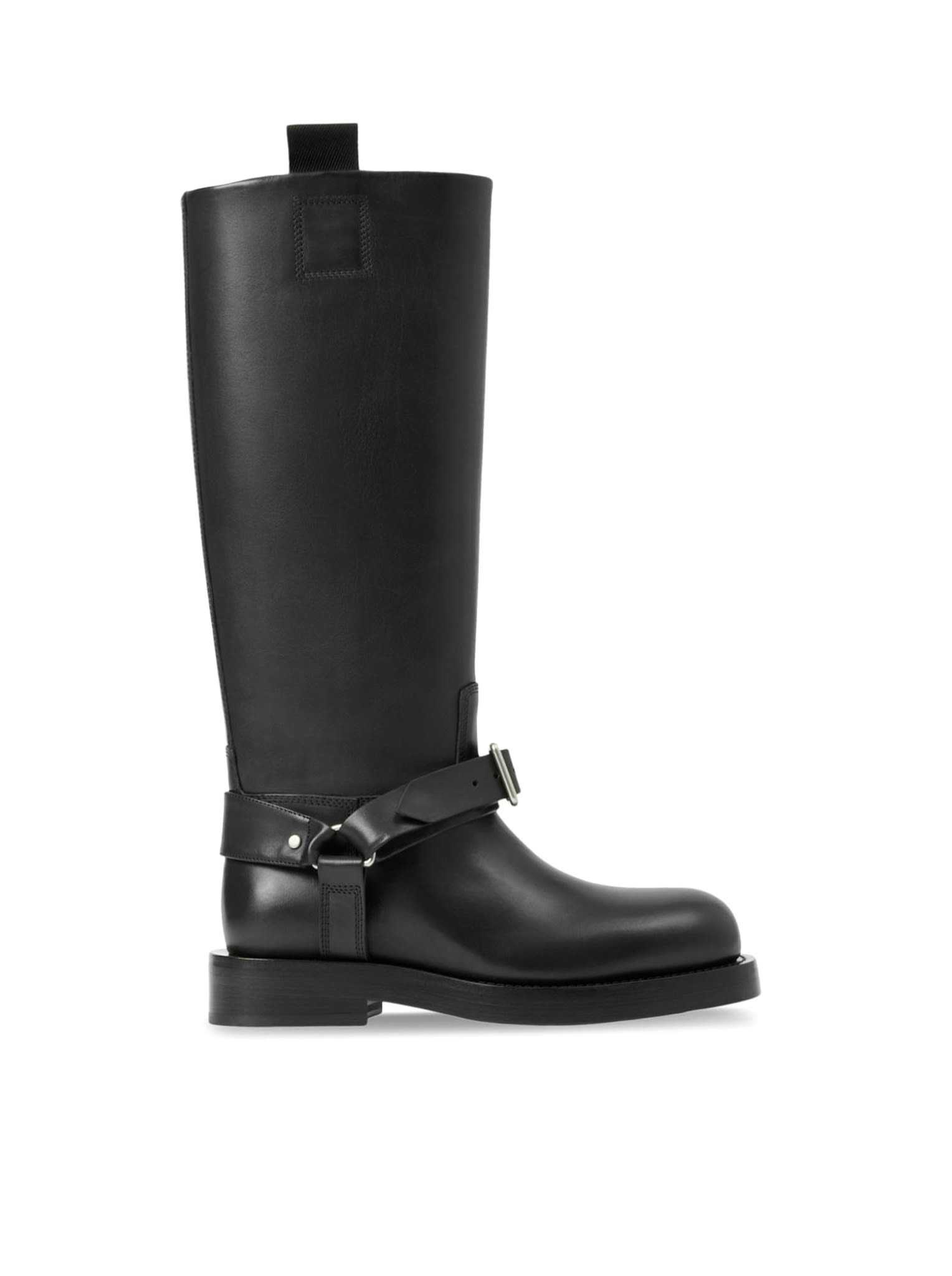 Burberry Saddle Knee-high Leather Boots In Black