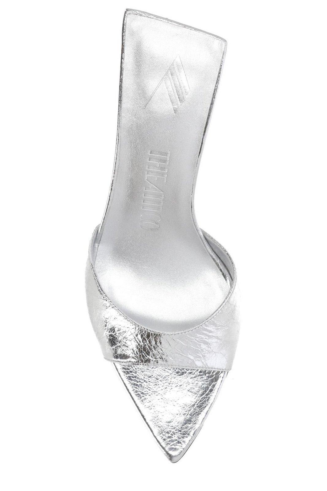 Attico Cracked Laminated Leather Bes Mules In Silver