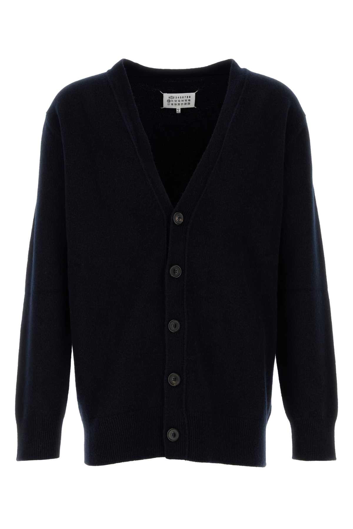 Shop Maison Margiela Midnight Blue Wool Cardigan In Navy