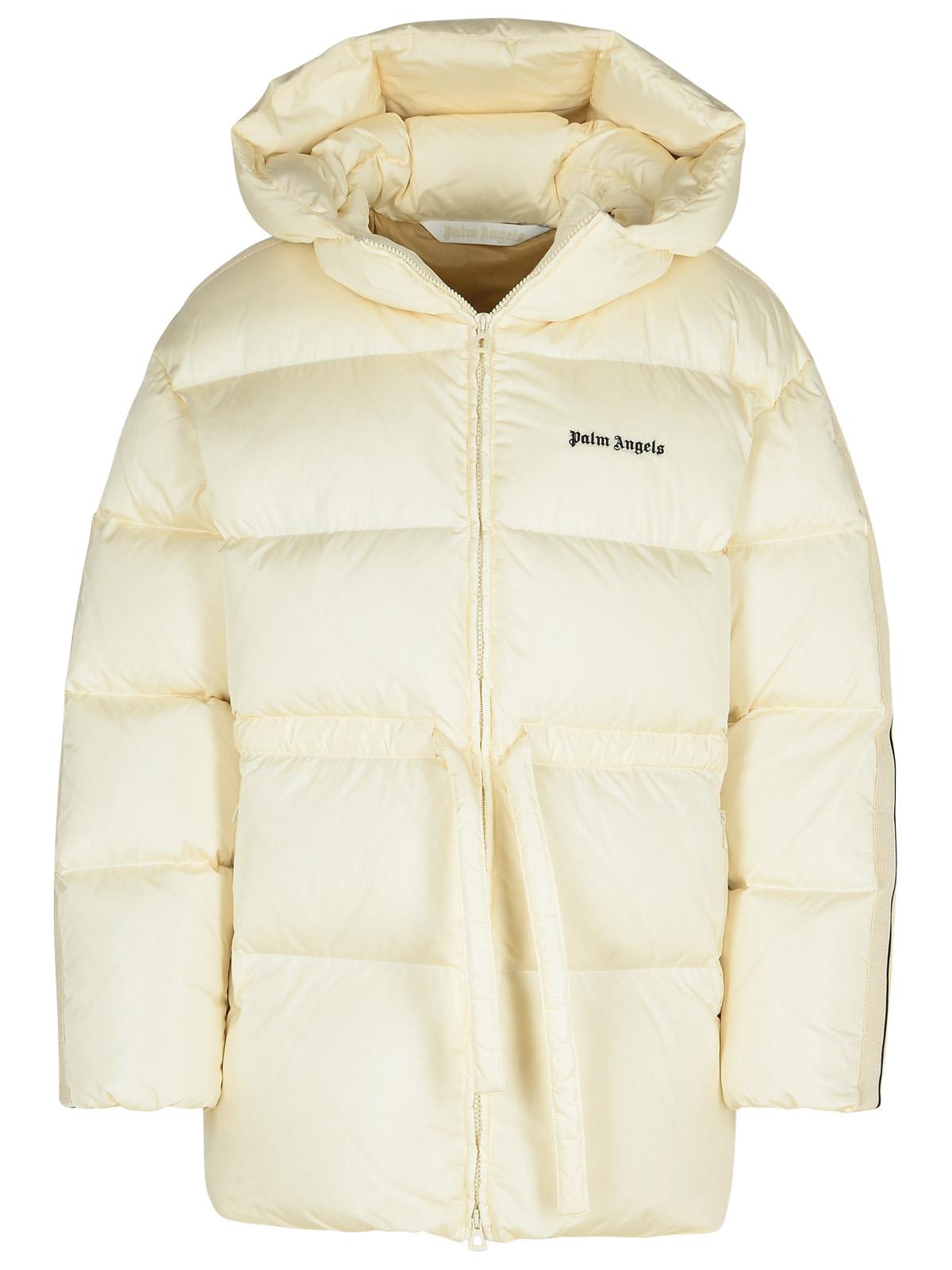 Shop Palm Angels Cream Polyamide Down Jacket In Off White