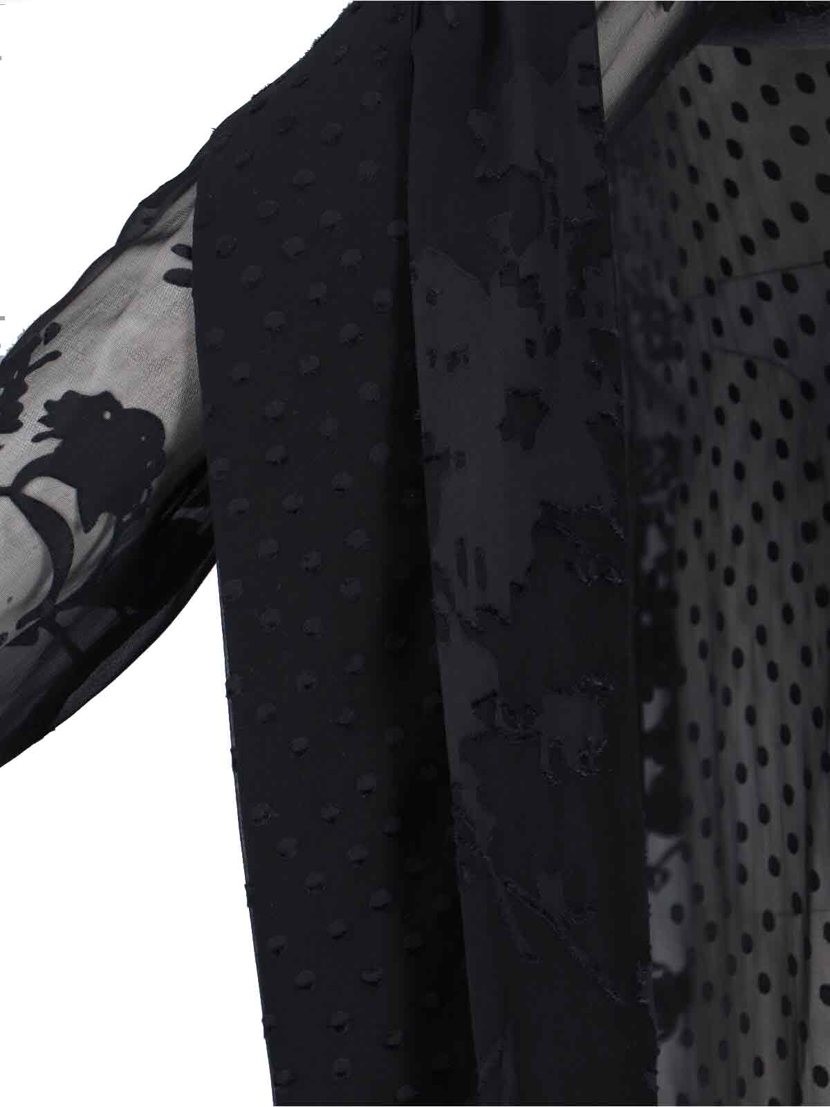 Marine Serre Sheer Black Midi Dress With Floral Patterns And Scarf Detail In Black