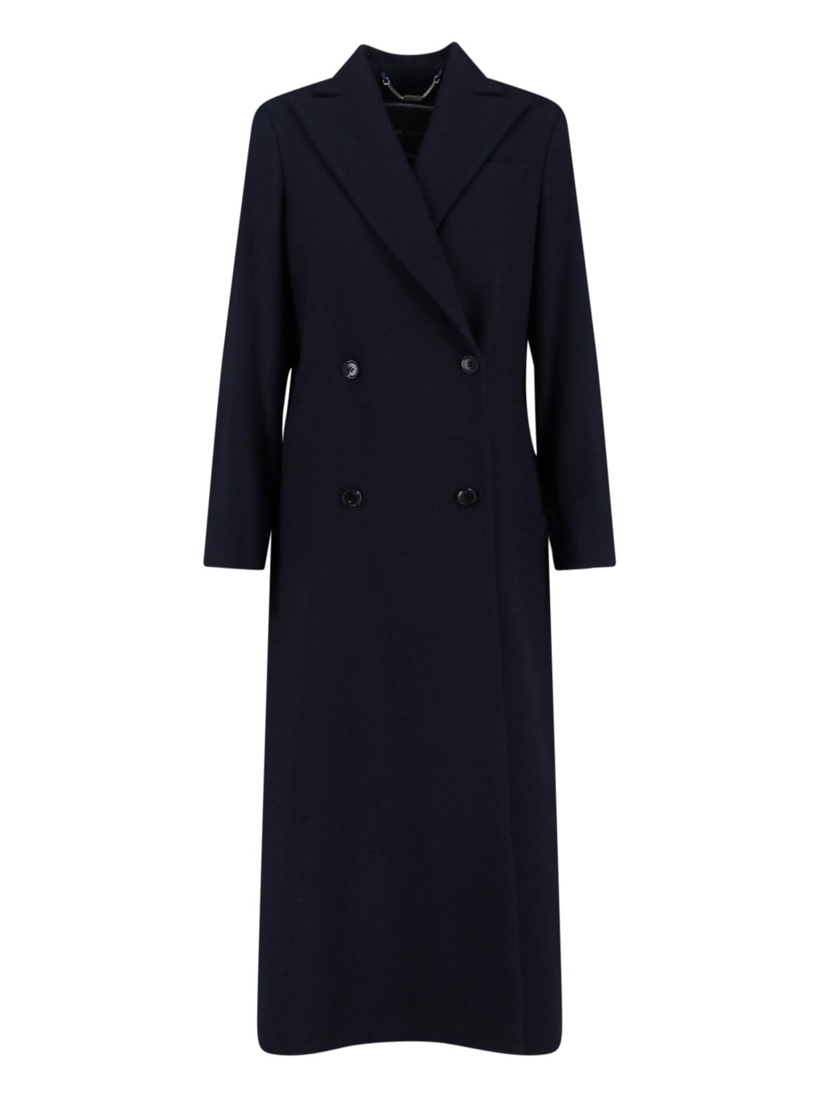 Kiton Long Jacket With Structured Shoulders And Notched Lapels In Blue