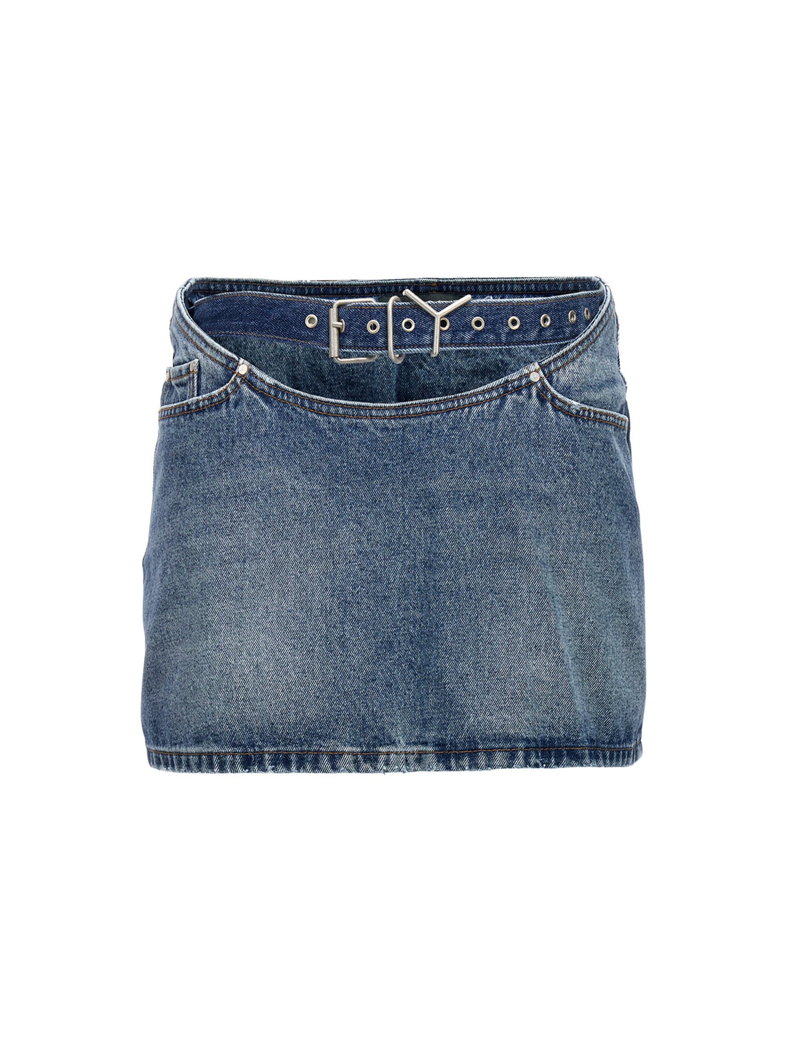 Y/project Y Project Y Belt Arc Denim Mini Skirt In Light Blue