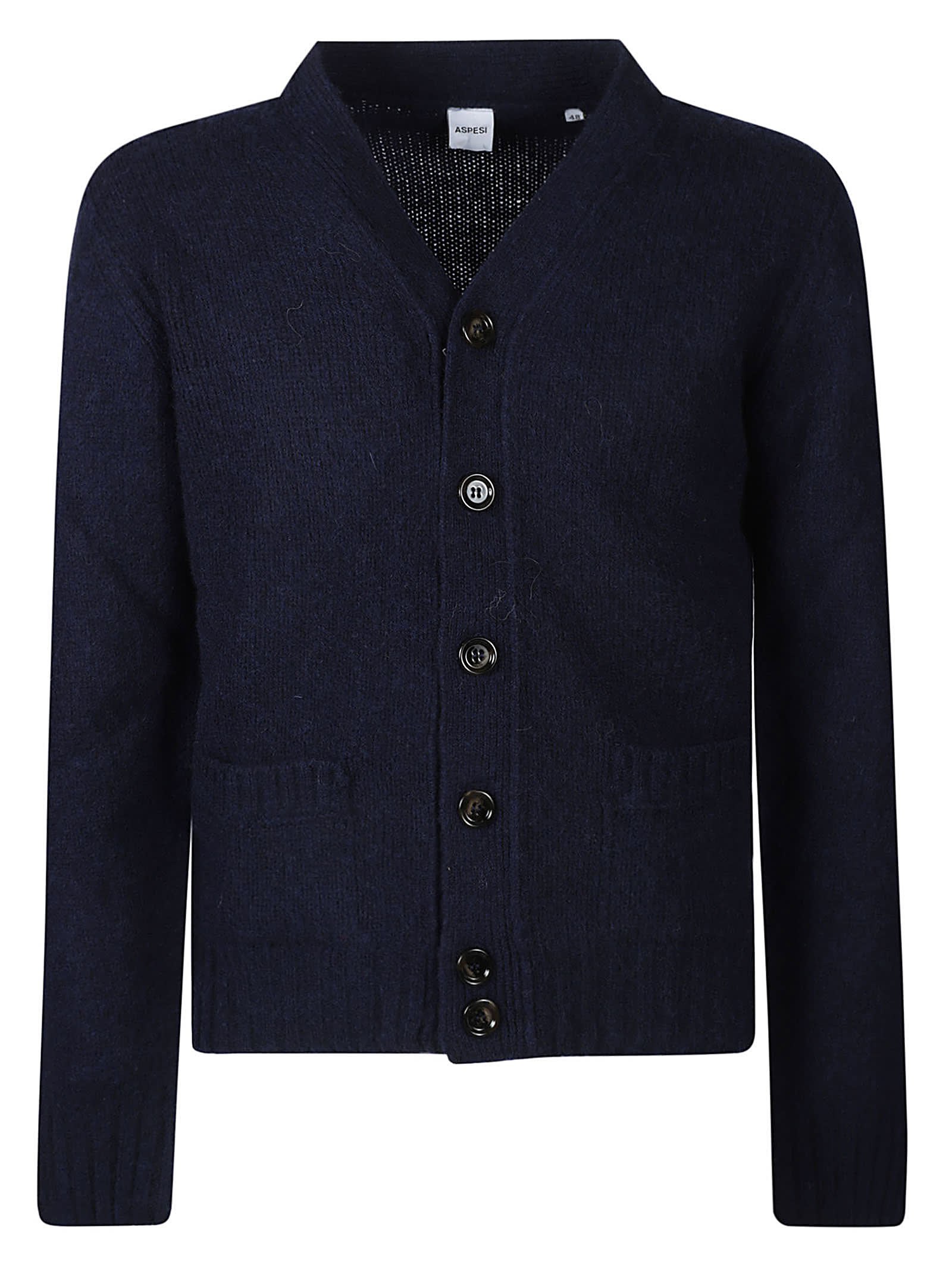 Shop Aspesi Knitted Cardigan In Navy