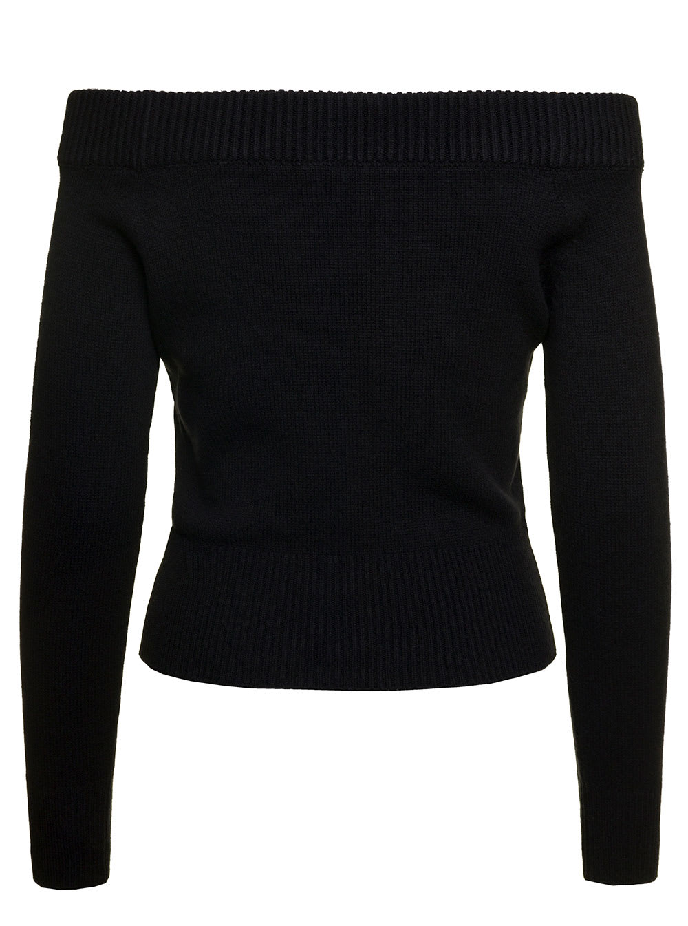 Shop Alexander Mcqueen Black Off-the-shoulders Sweater With Ribbed Trim In Wool And Cashmere Woman