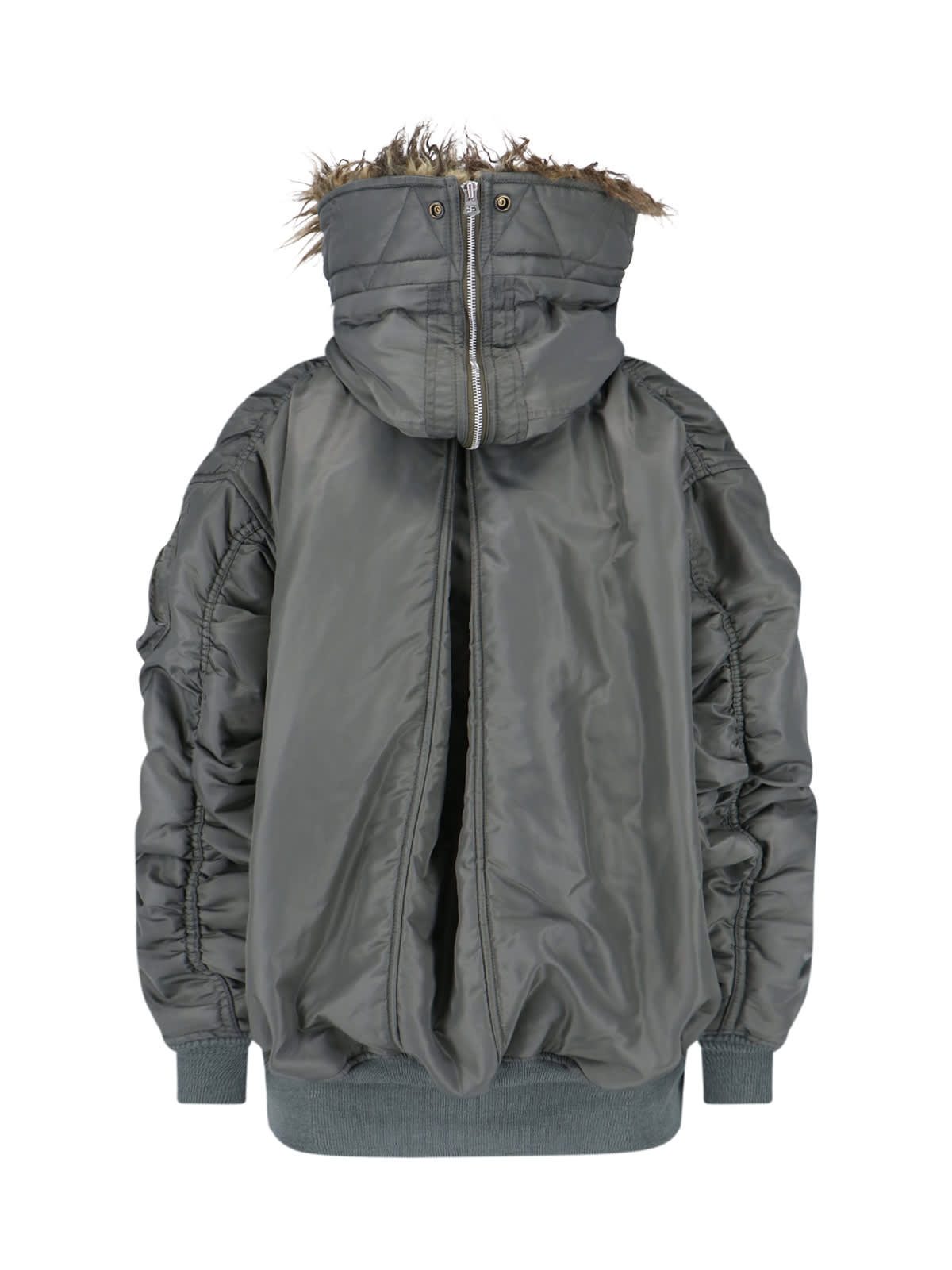 Junya Watanabe Quilted Jacket With Drawstring Hood And Fur Trim In Black