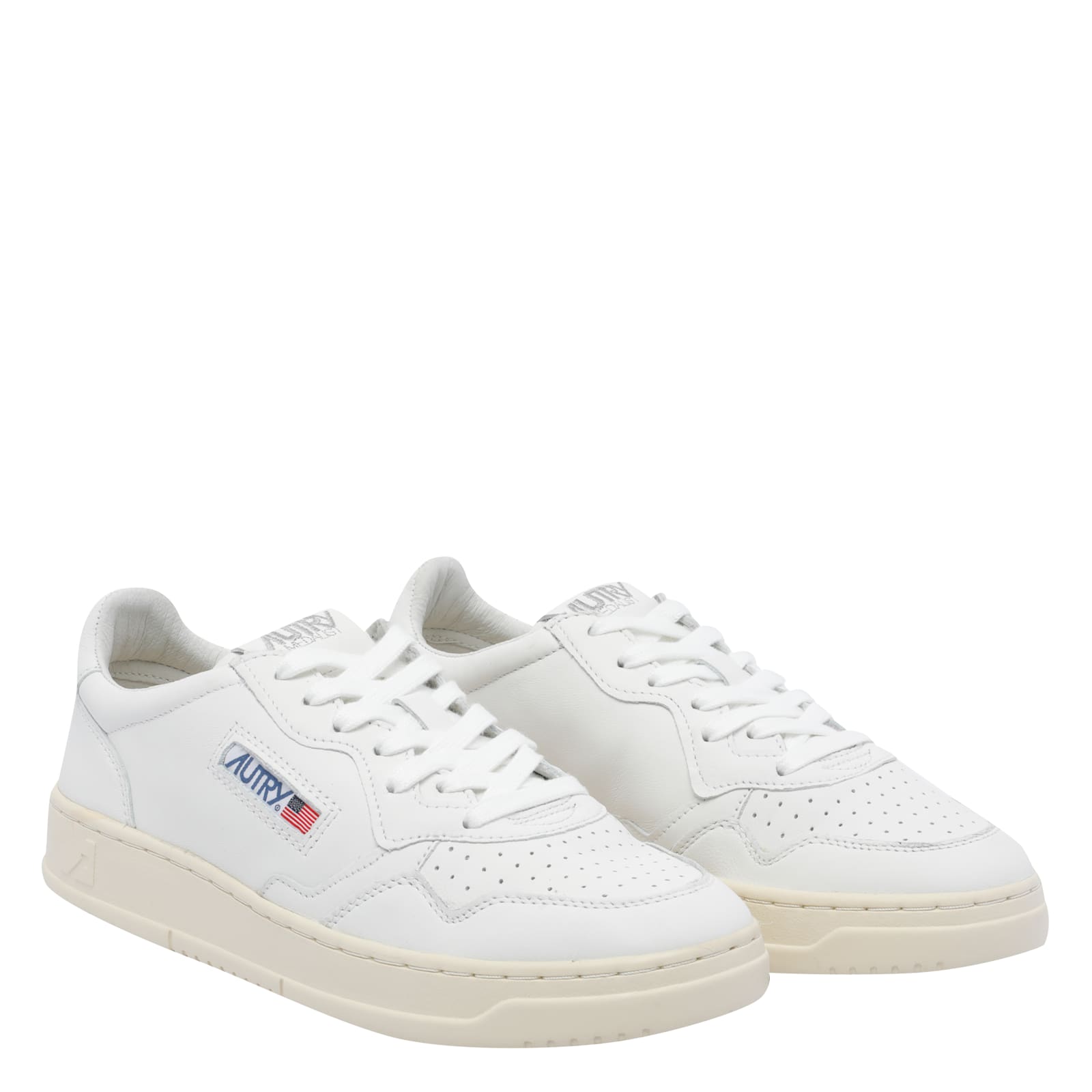 Autry Leather Low-top Sneakers With Perforated Toe Box In White