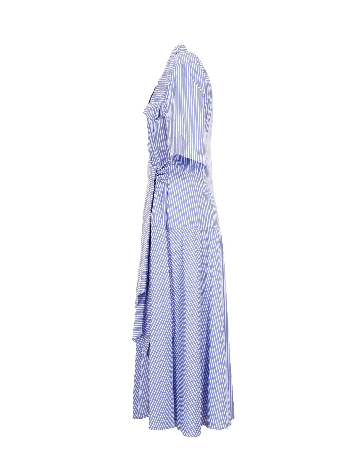 Shop Msgm Bowed Waistline Poplin Midi Dress In Blue