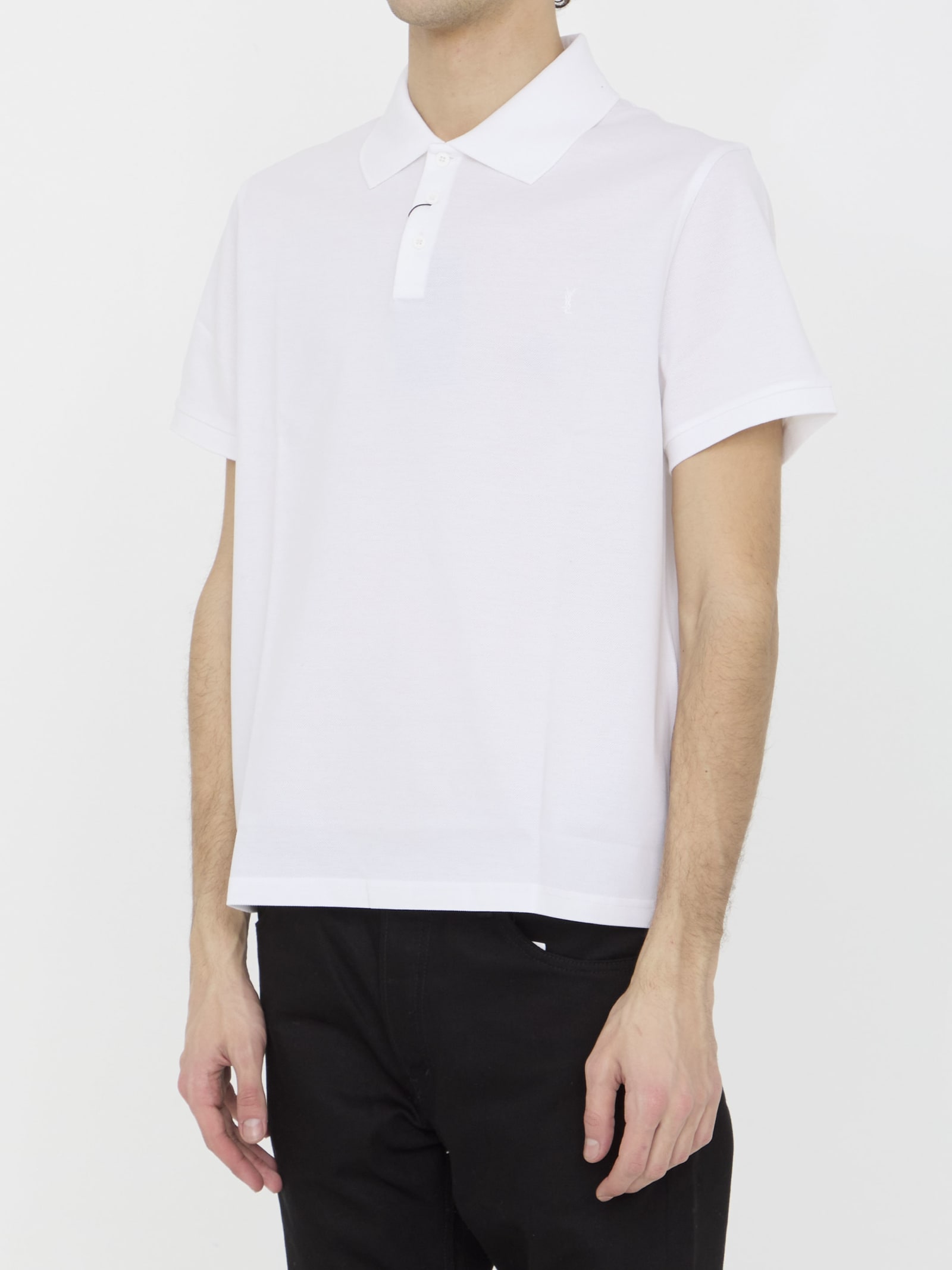 Shop Saint Laurent Monogram Polo Shirt In White