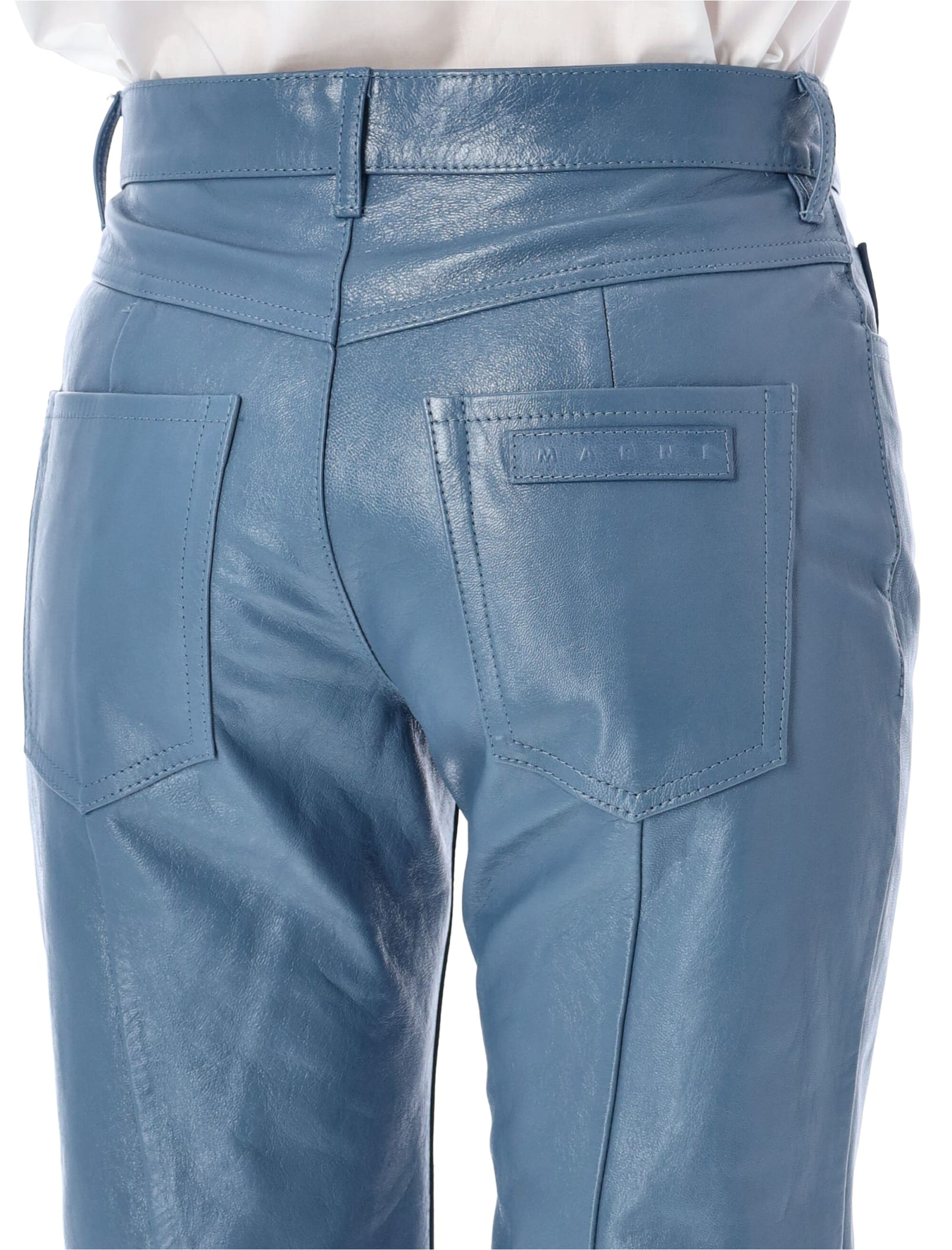 Shop Marni Goat Leather Trousers In Opal