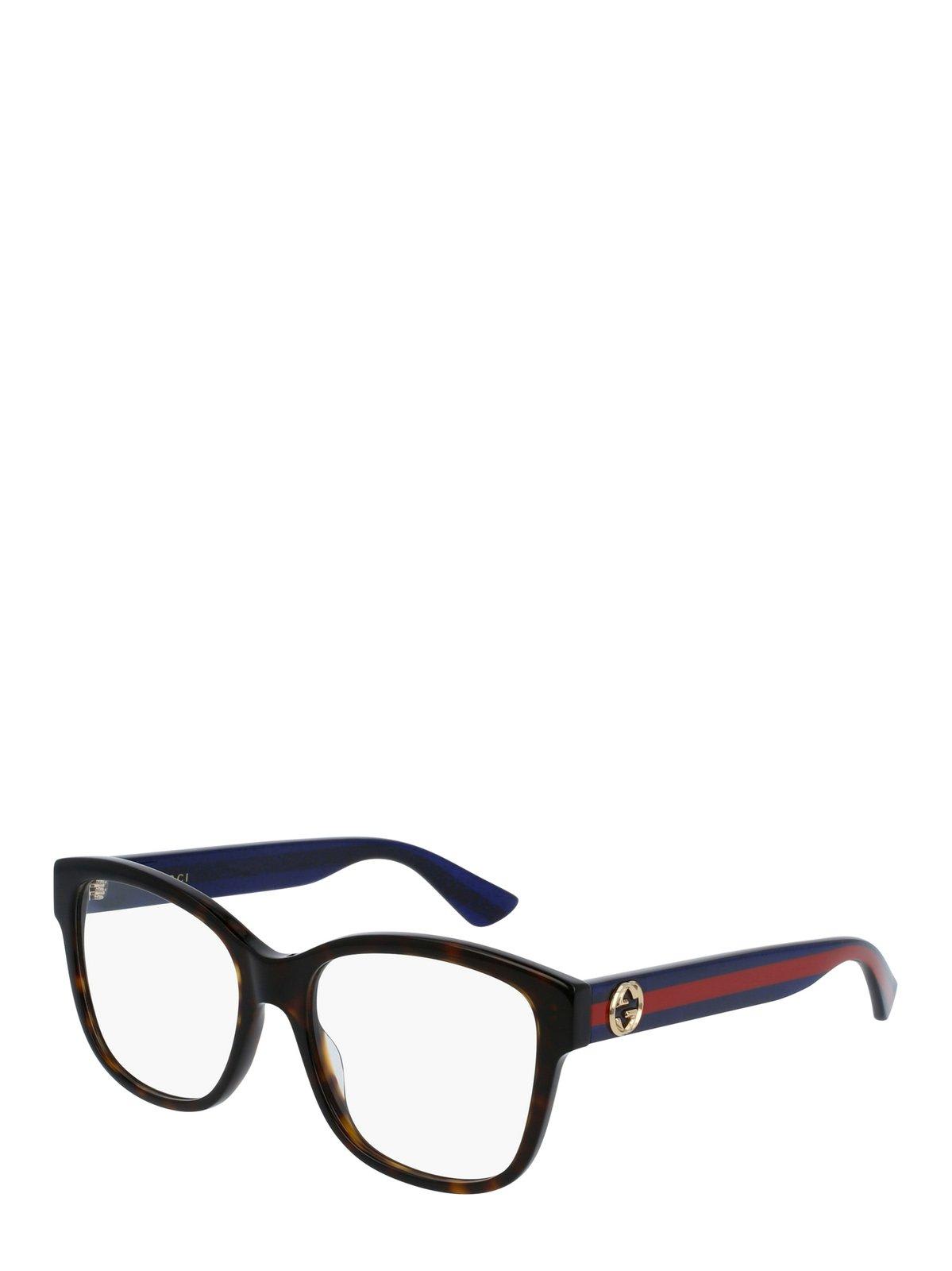 Shop Gucci Square Frame Glasses In Havana-blue-transparent