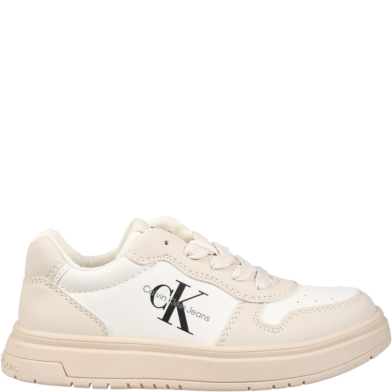 Calvin Klein Ivory Sneakers For Kids With Logo