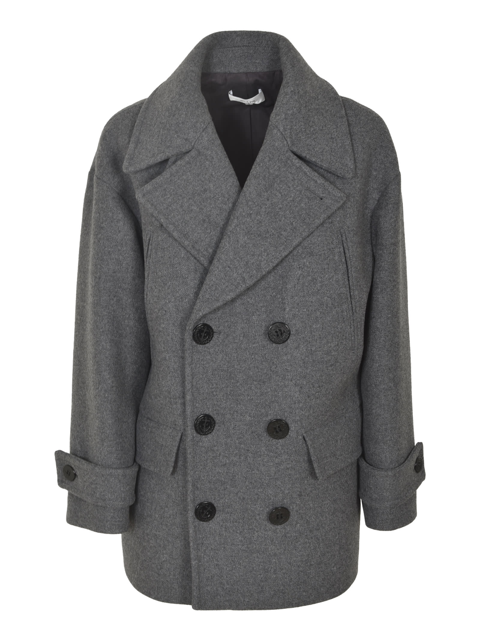 Shop Vis-a-vis Double-breasted Plain Pea Coat In Gray