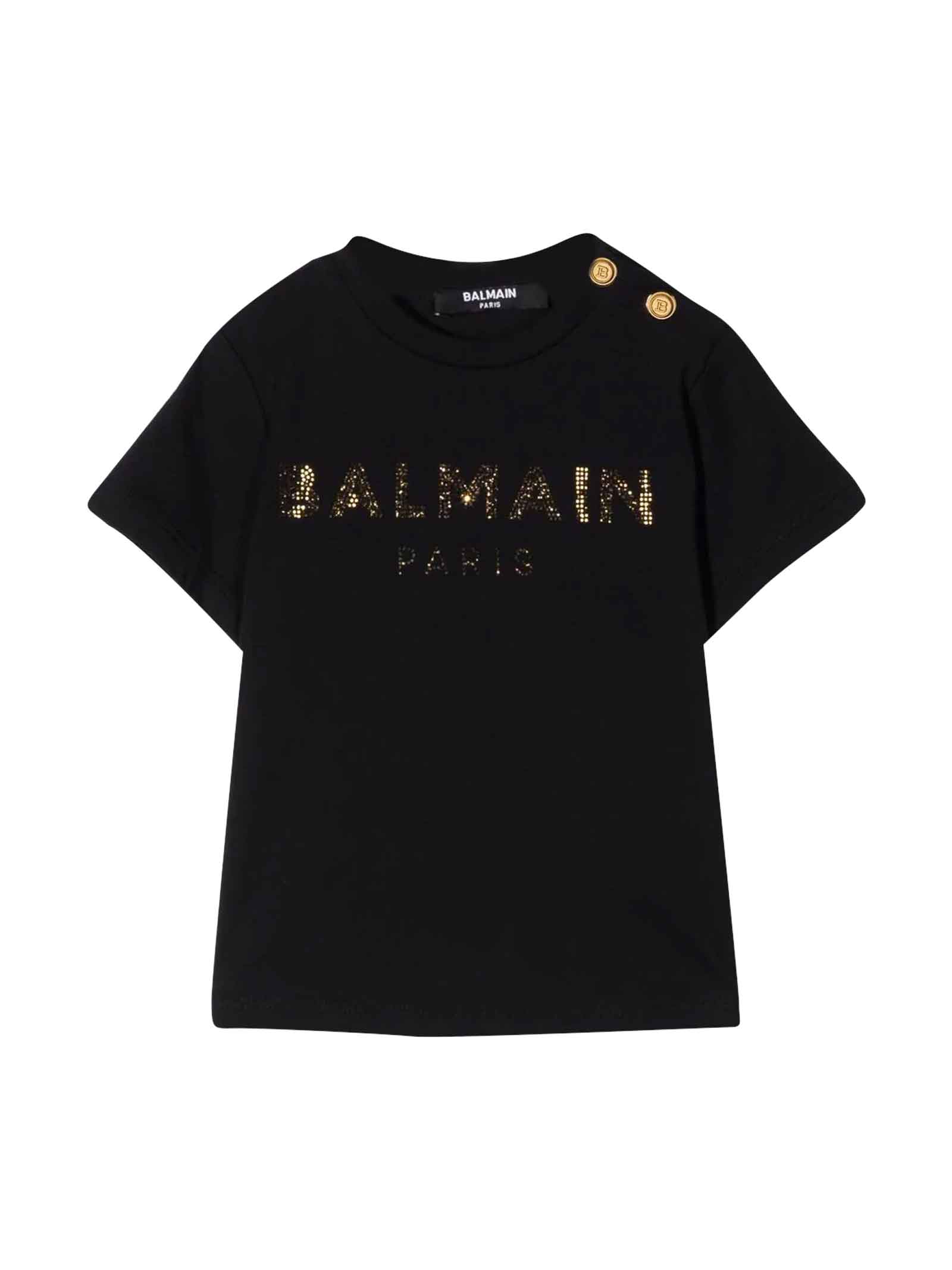 Balmain Black Baby T-shirt With Gold Print